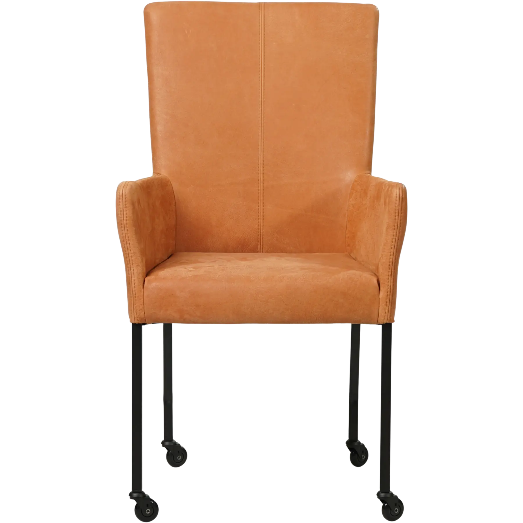 afbeelding van Set van 8 Leren eetkamerstoelen Deal met armleuning - Kenia Rost (oranje) - Poten staal vierkant zwart