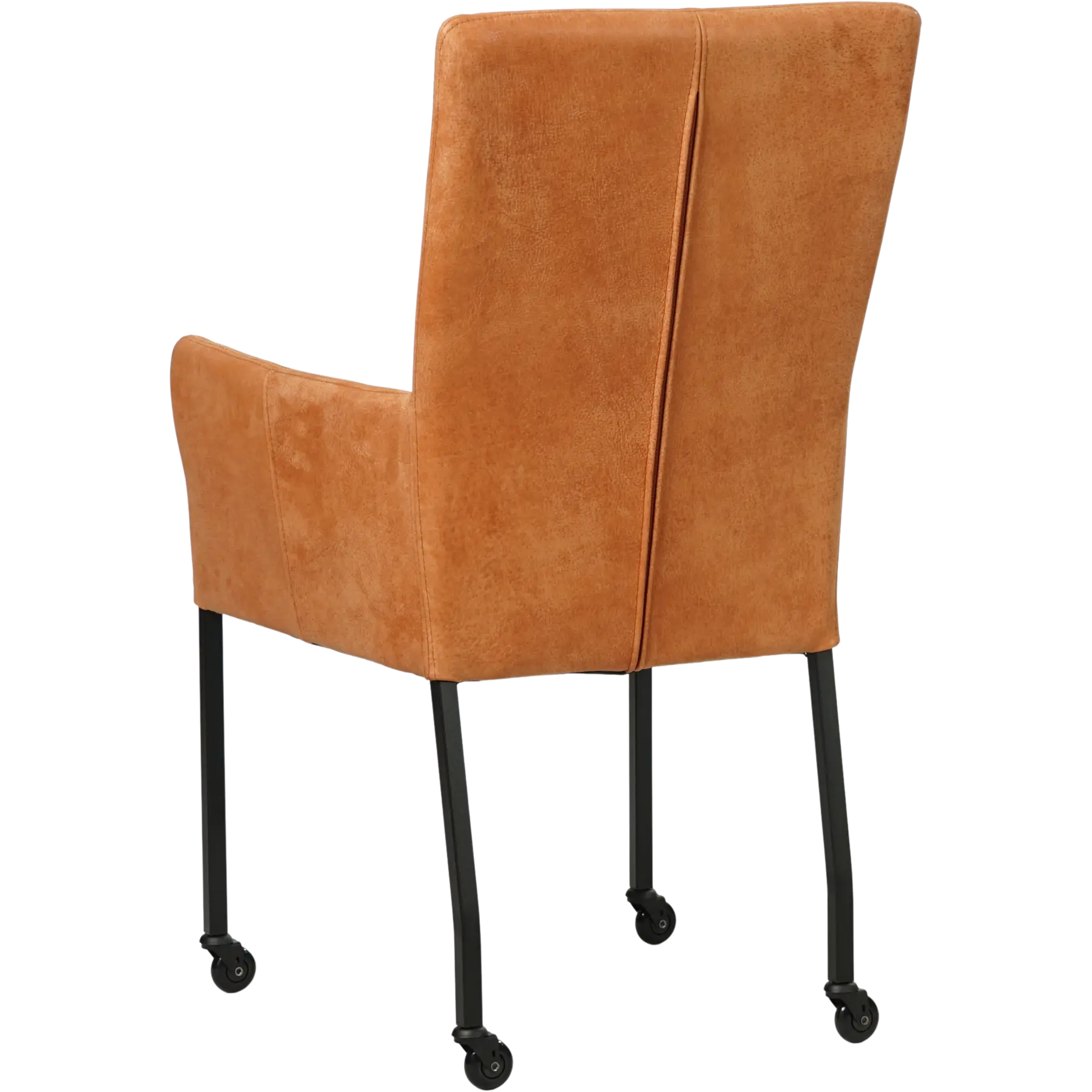 afbeelding van Set van 8 Leren eetkamerstoelen Deal met armleuning - Kenia Rost (oranje) - Poten staal vierkant zwart