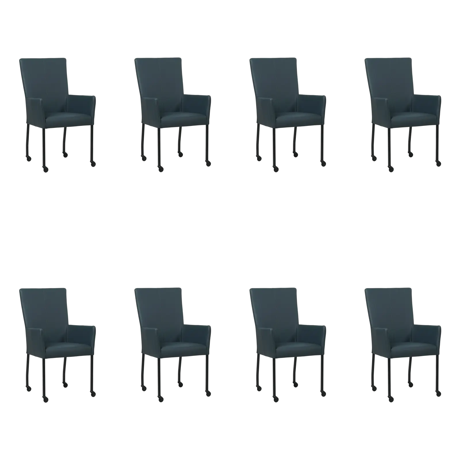 afbeelding van Set van 8 Leren eetkamerstoelen Deal met armleuning - Toledo Marine (blauw) - Poten staal vierkant zwart