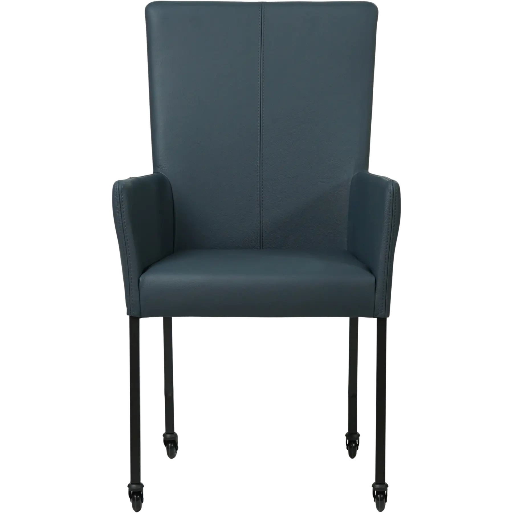 afbeelding van Set van 8 Leren eetkamerstoelen Deal met armleuning - Toledo Marine (blauw) - Poten staal vierkant zwart