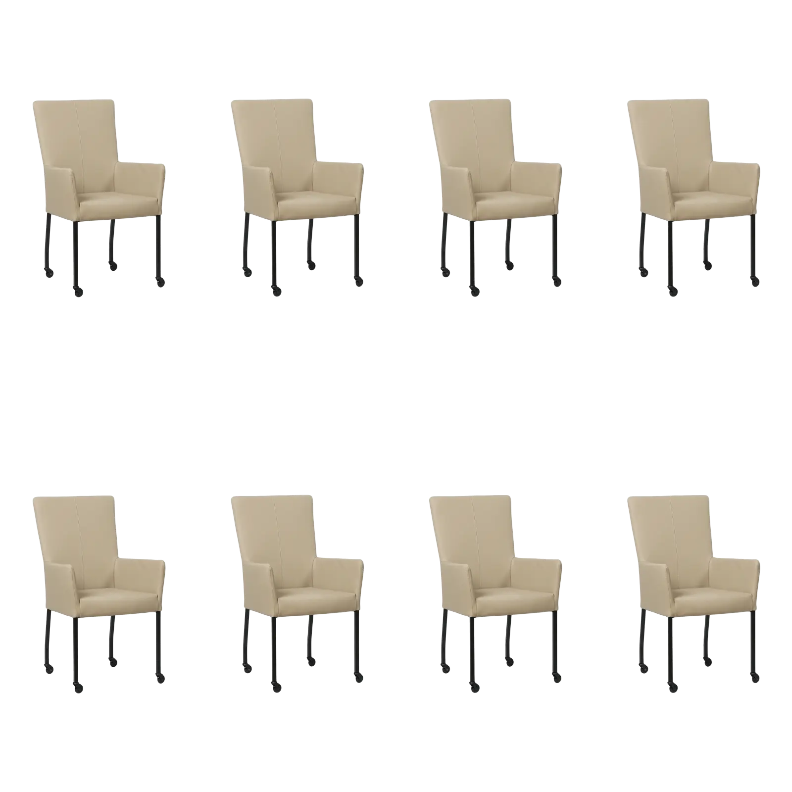 afbeelding van Set van 8 Leren eetkamerstoelen Deal met armleuning - Toledo Mastic (taupe/bruin) - Poten staal vierkant zwart