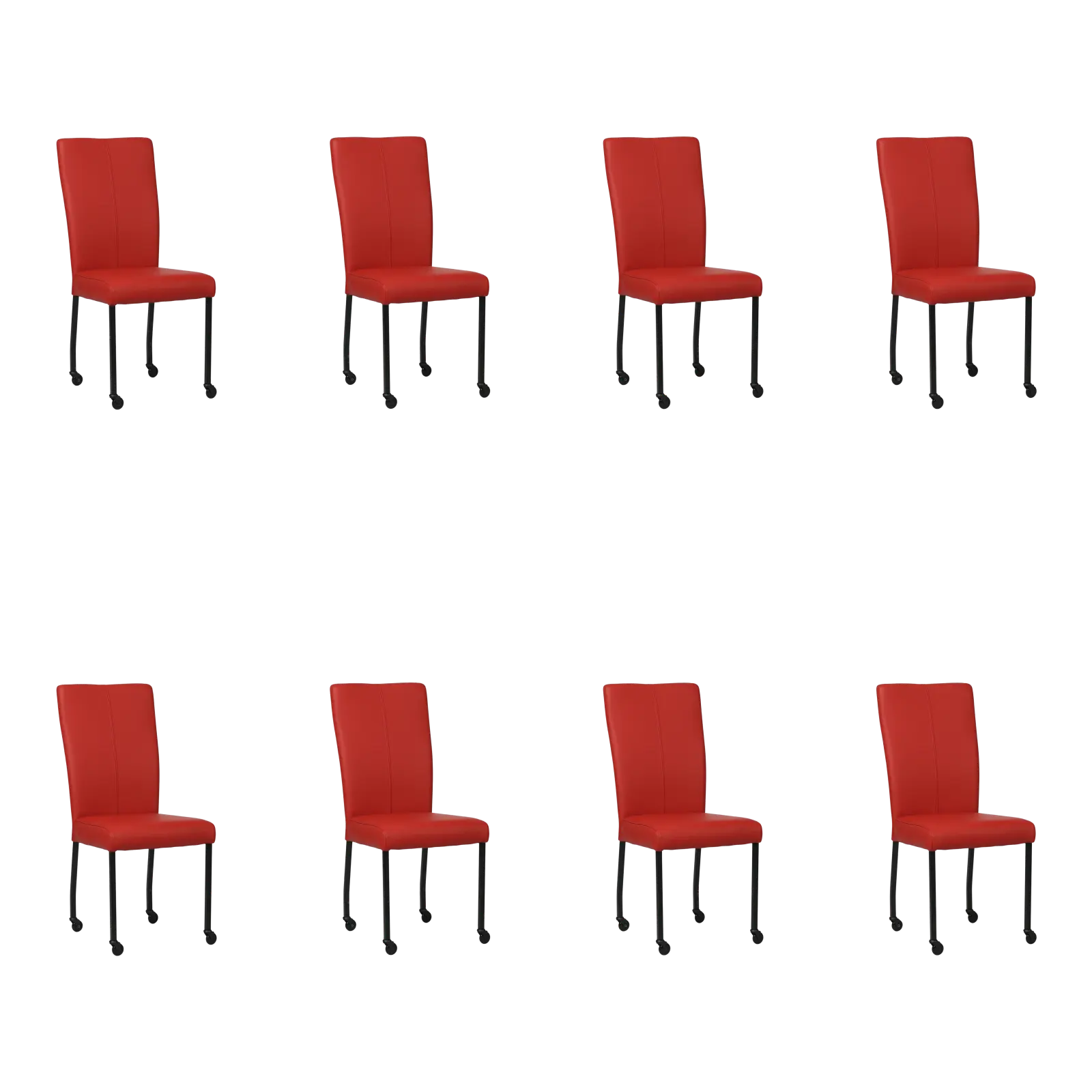 afbeelding van Set van 8 Leren eetkamerstoelen Deal - Toledo Ducati (rood) - Poten staal vierkant zwart