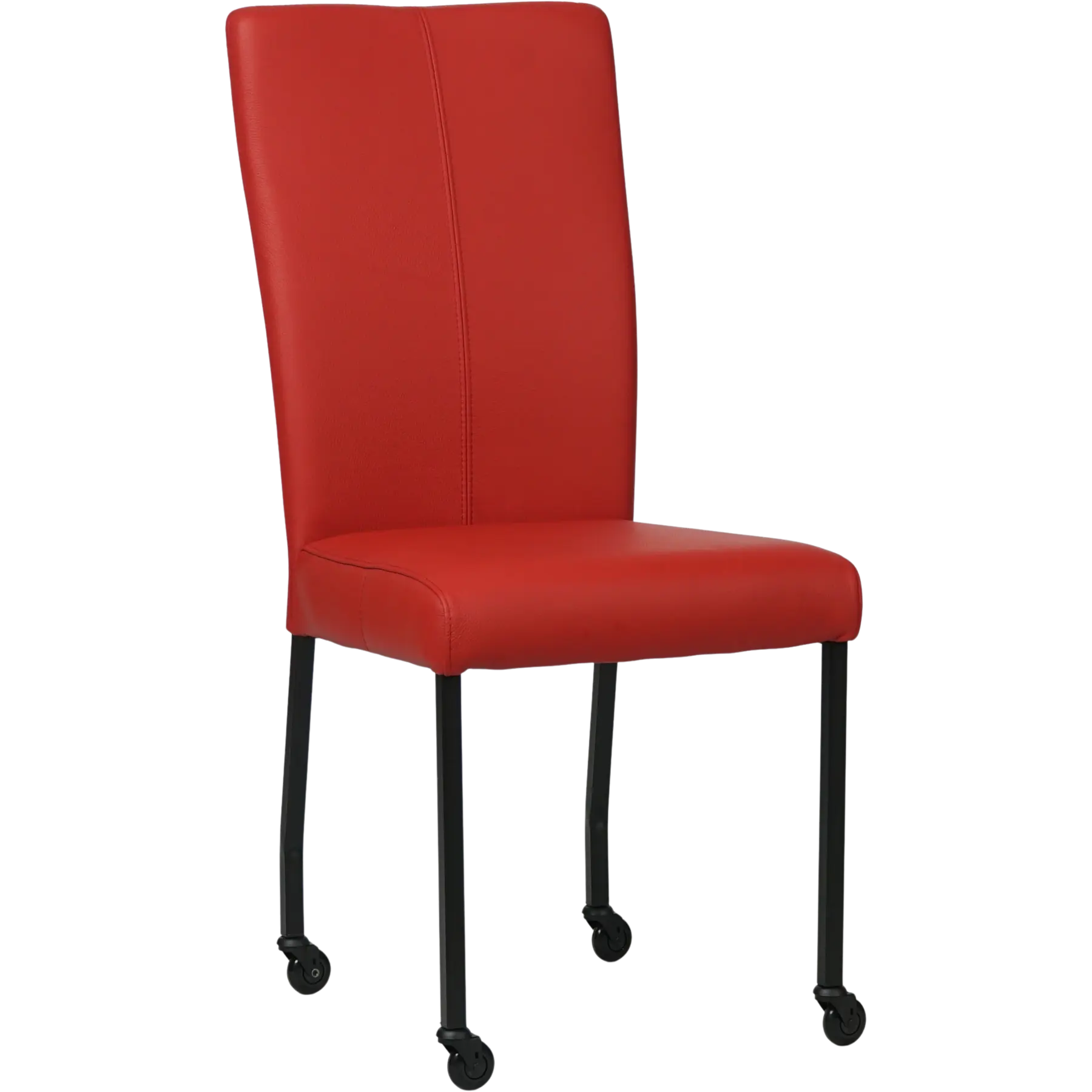 afbeelding van Set van 8 Leren eetkamerstoelen Deal - Toledo Ducati (rood) - Poten staal vierkant zwart