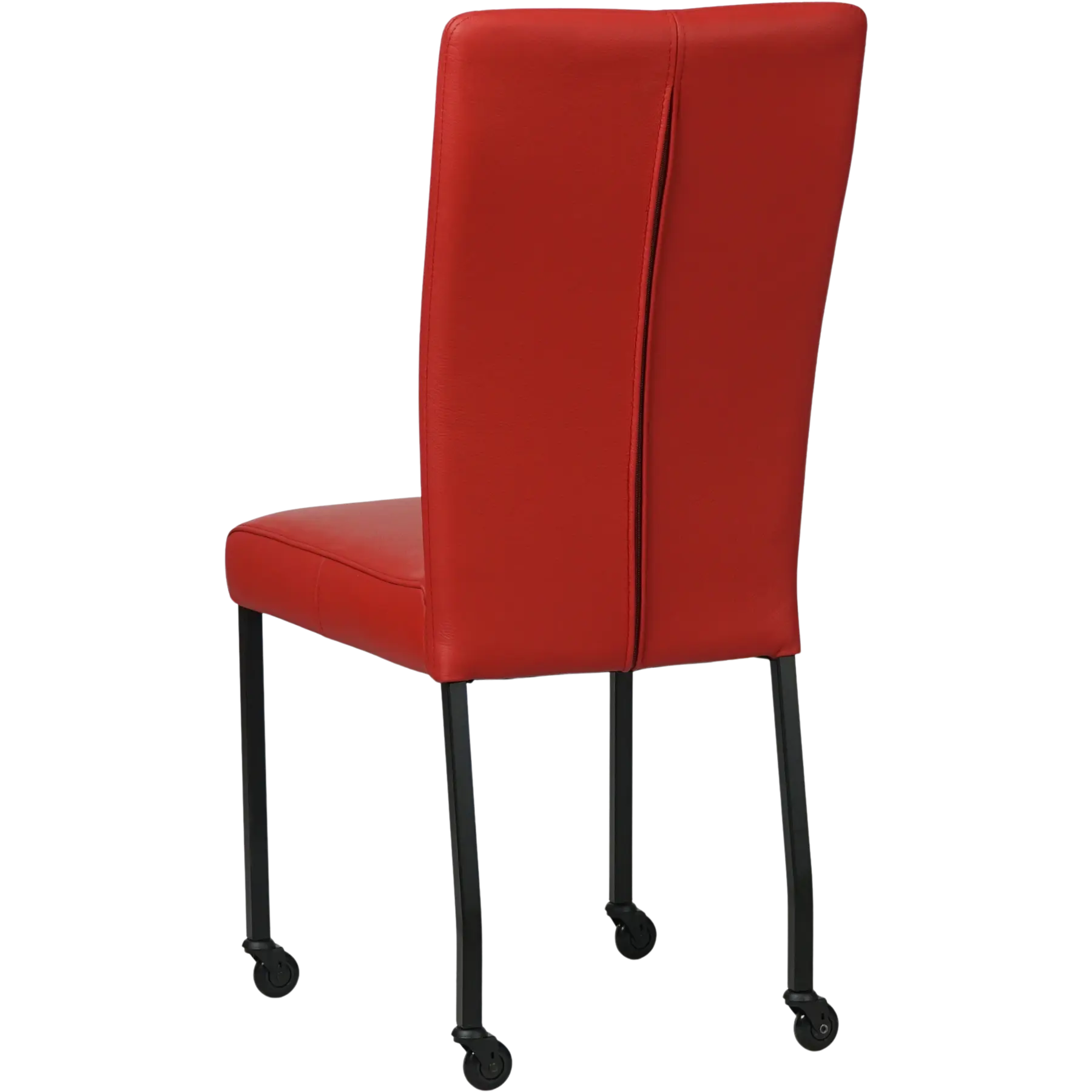 afbeelding van Set van 8 Leren eetkamerstoelen Deal - Toledo Ducati (rood) - Poten staal vierkant zwart