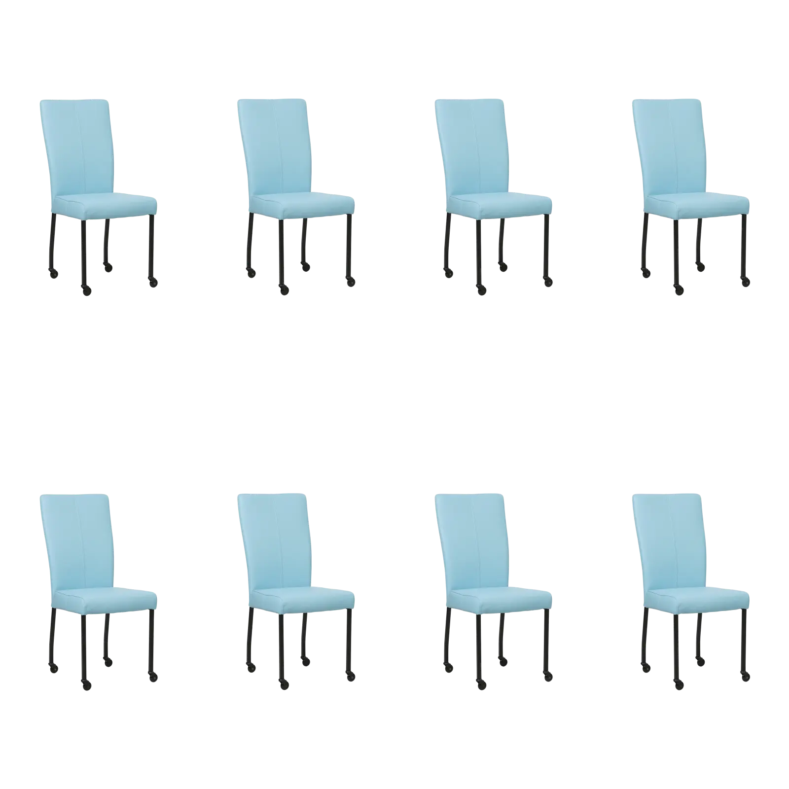 afbeelding van Set van 8 Leren eetkamerstoelen Deal - Toledo Sky Blue (lichtblauw) - Poten staal vierkant zwart