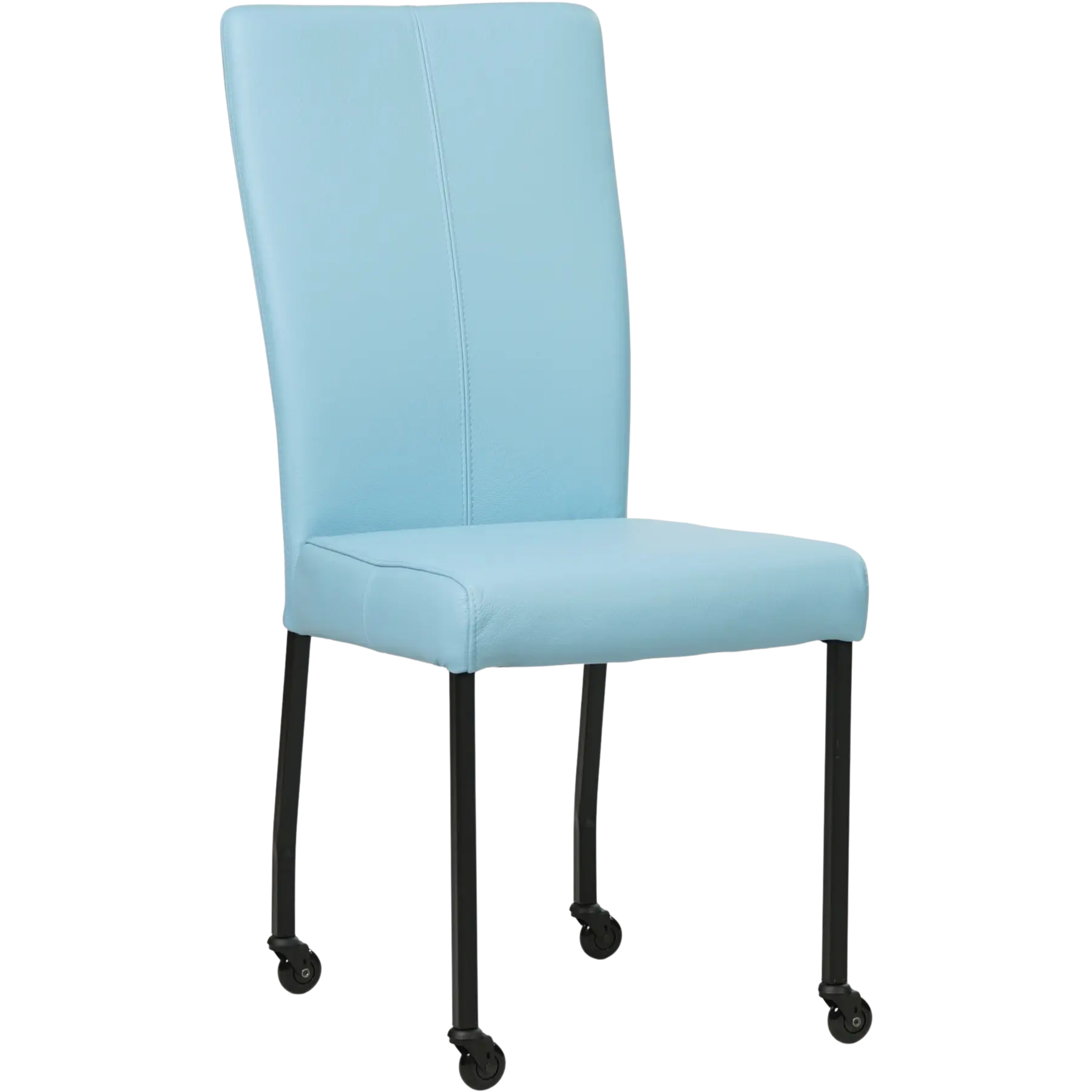 afbeelding van Set van 8 Leren eetkamerstoelen Deal - Toledo Sky Blue (lichtblauw) - Poten staal vierkant zwart