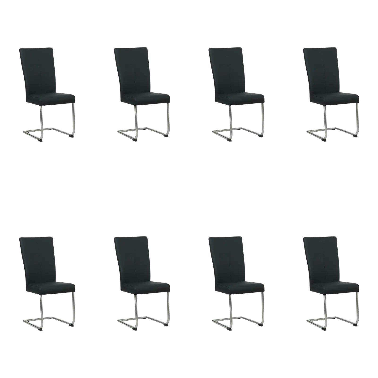 afbeelding van Set van 8 Leren eetkamerstoelen Dry - Hermes Nero (zwart) - Sledepoot staal rond RVS