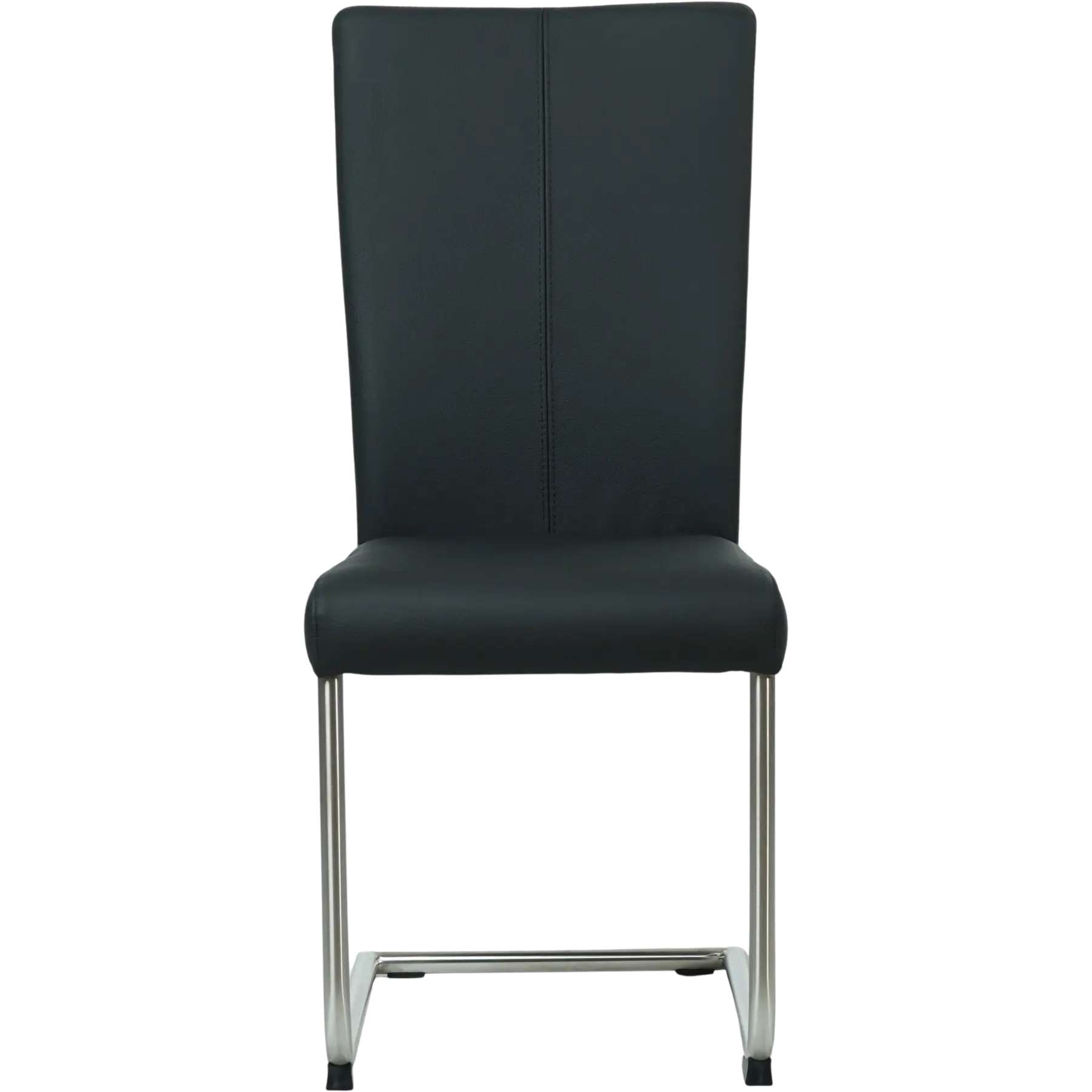 afbeelding van Set van 8 Leren eetkamerstoelen Dry - Hermes Nero (zwart) - Sledepoot staal rond RVS