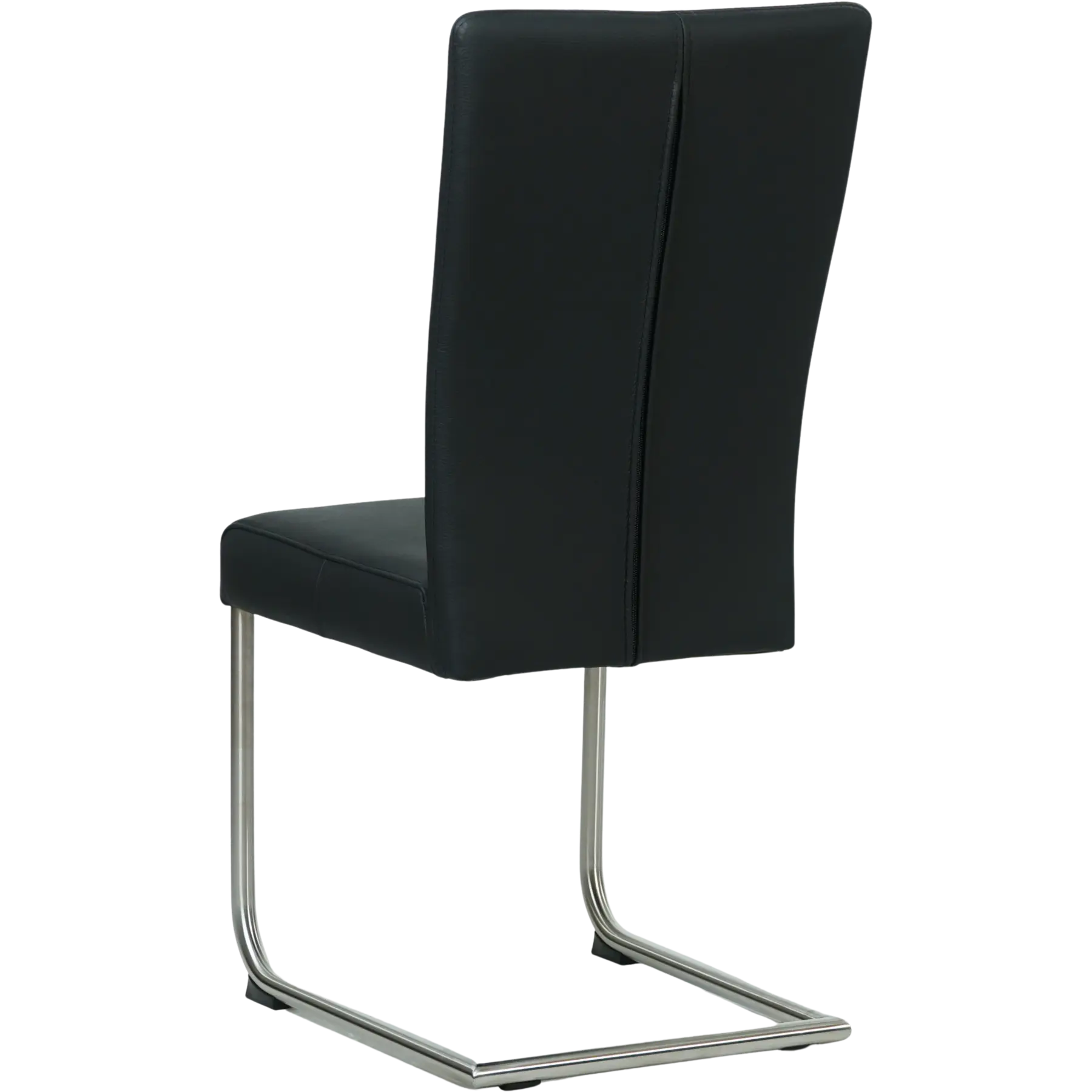 afbeelding van Set van 8 Leren eetkamerstoelen Dry - Hermes Nero (zwart) - Sledepoot staal rond RVS