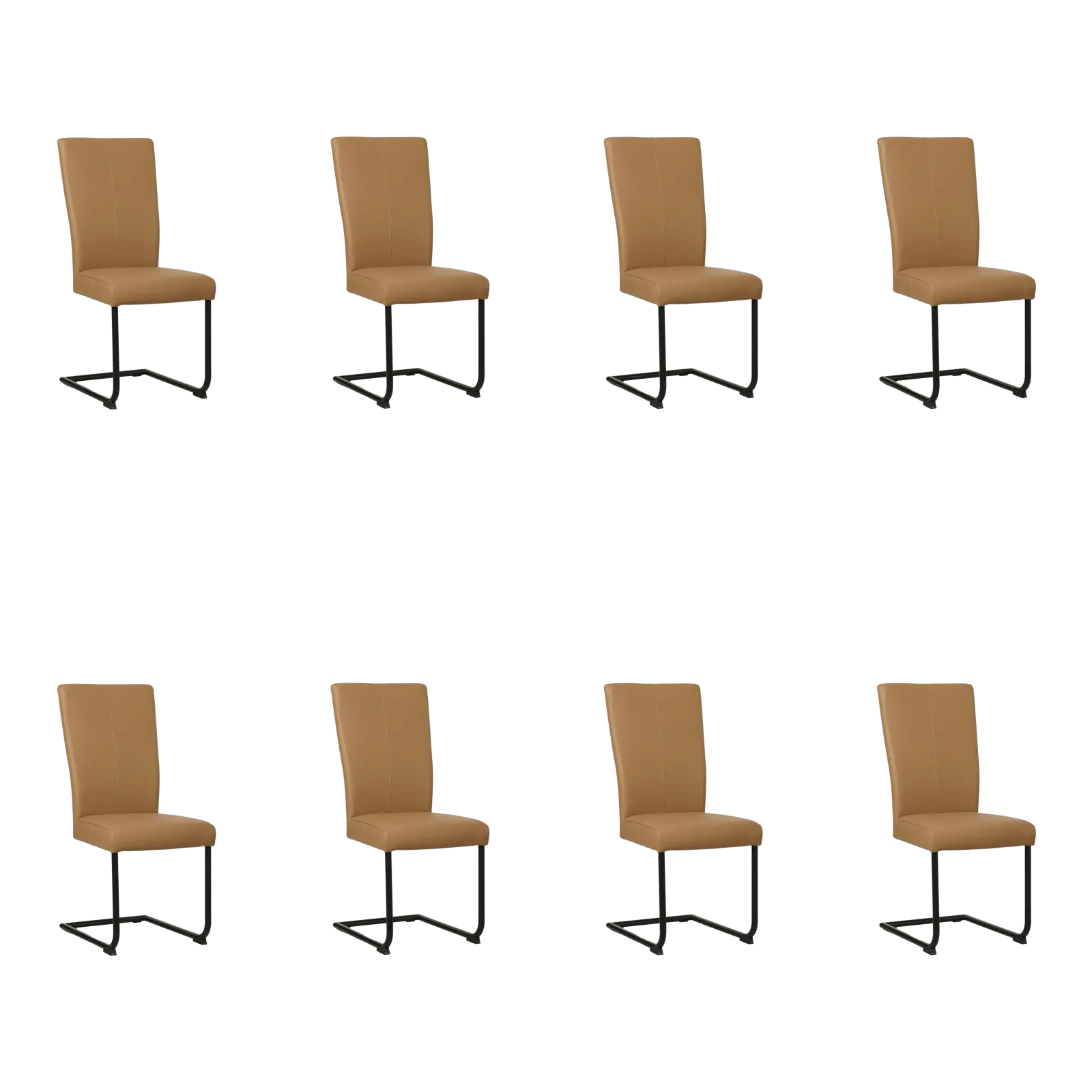 afbeelding van Set van 8 Leren eetkamerstoelen Dry - Toledo Camel (bruin) - Sledepoot staal rond zwart