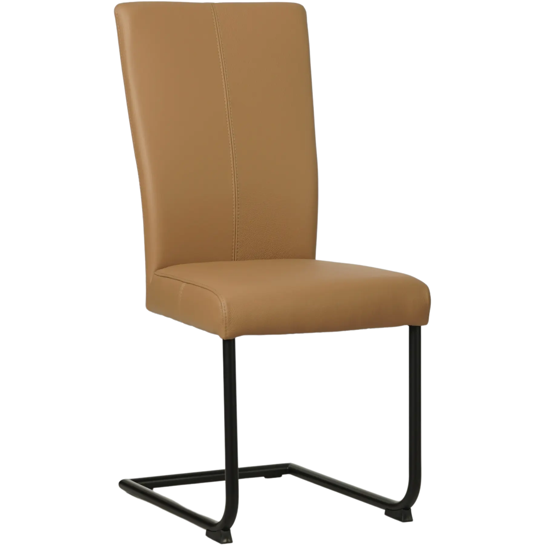 afbeelding van Set van 8 Leren eetkamerstoelen Dry - Toledo Camel (bruin) - Sledepoot staal rond zwart