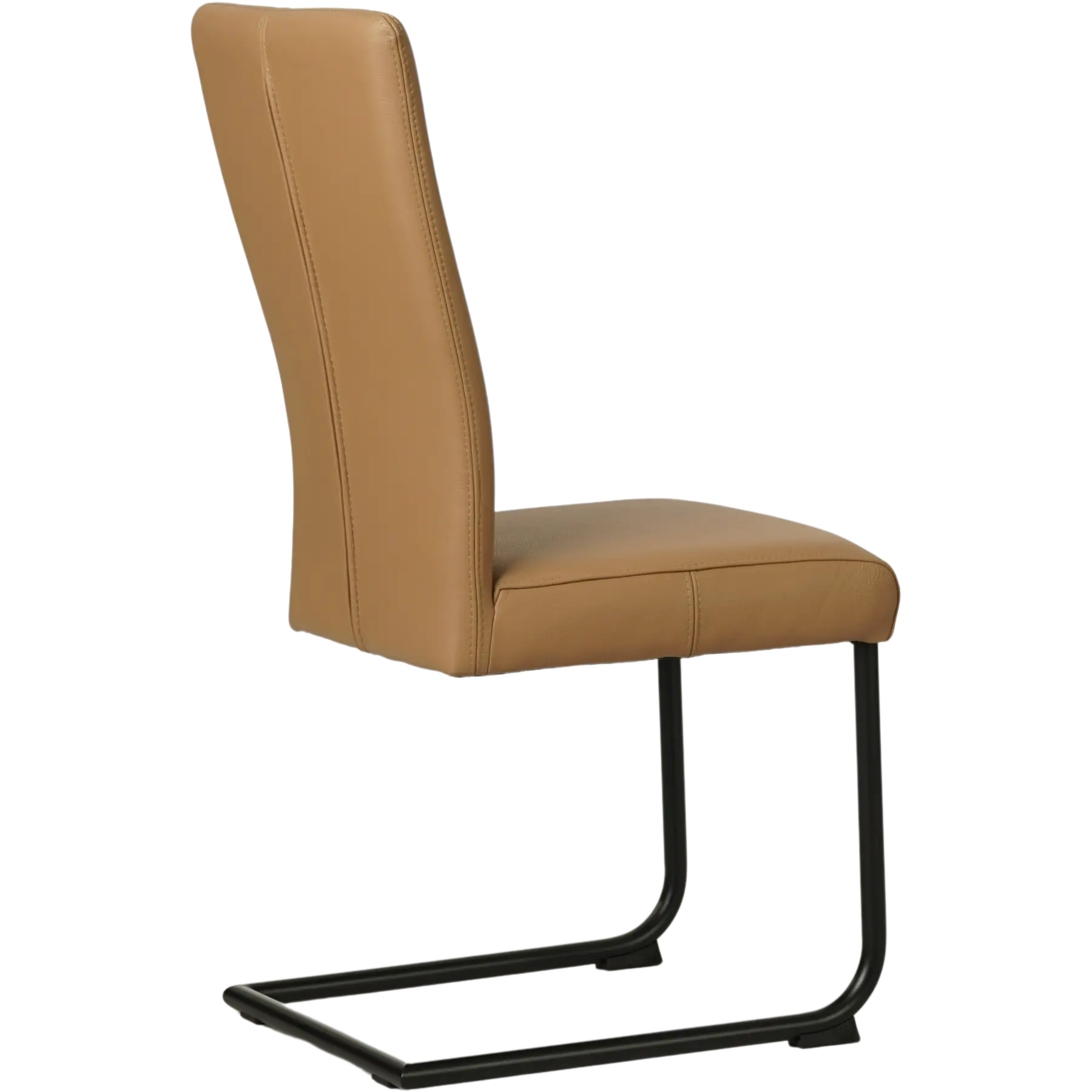 afbeelding van Set van 8 Leren eetkamerstoelen Dry - Toledo Camel (bruin) - Sledepoot staal rond zwart