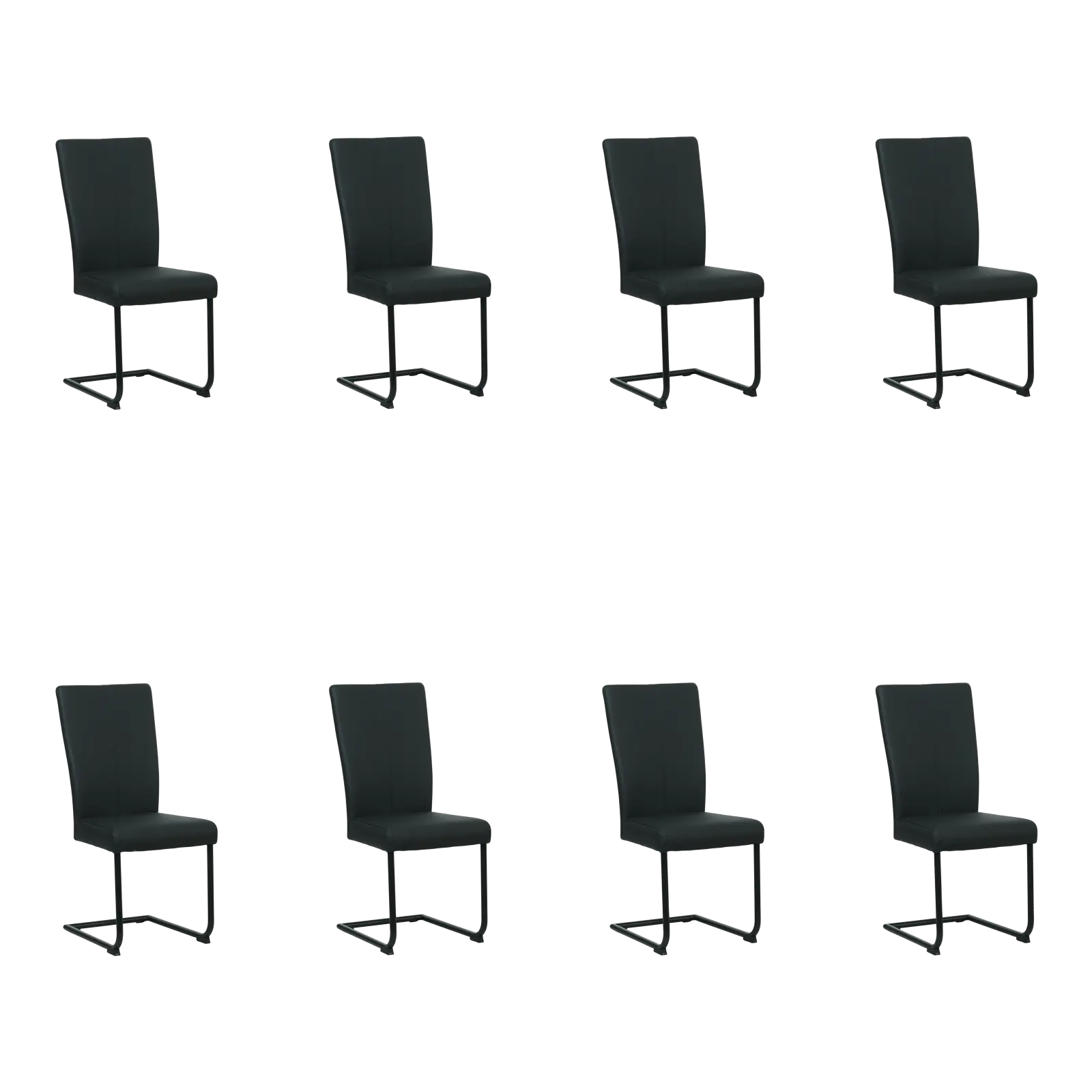 afbeelding van Set van 8 Leren eetkamerstoelen Dry - Toledo Nero (zwart) - Sledepoot staal rond zwart