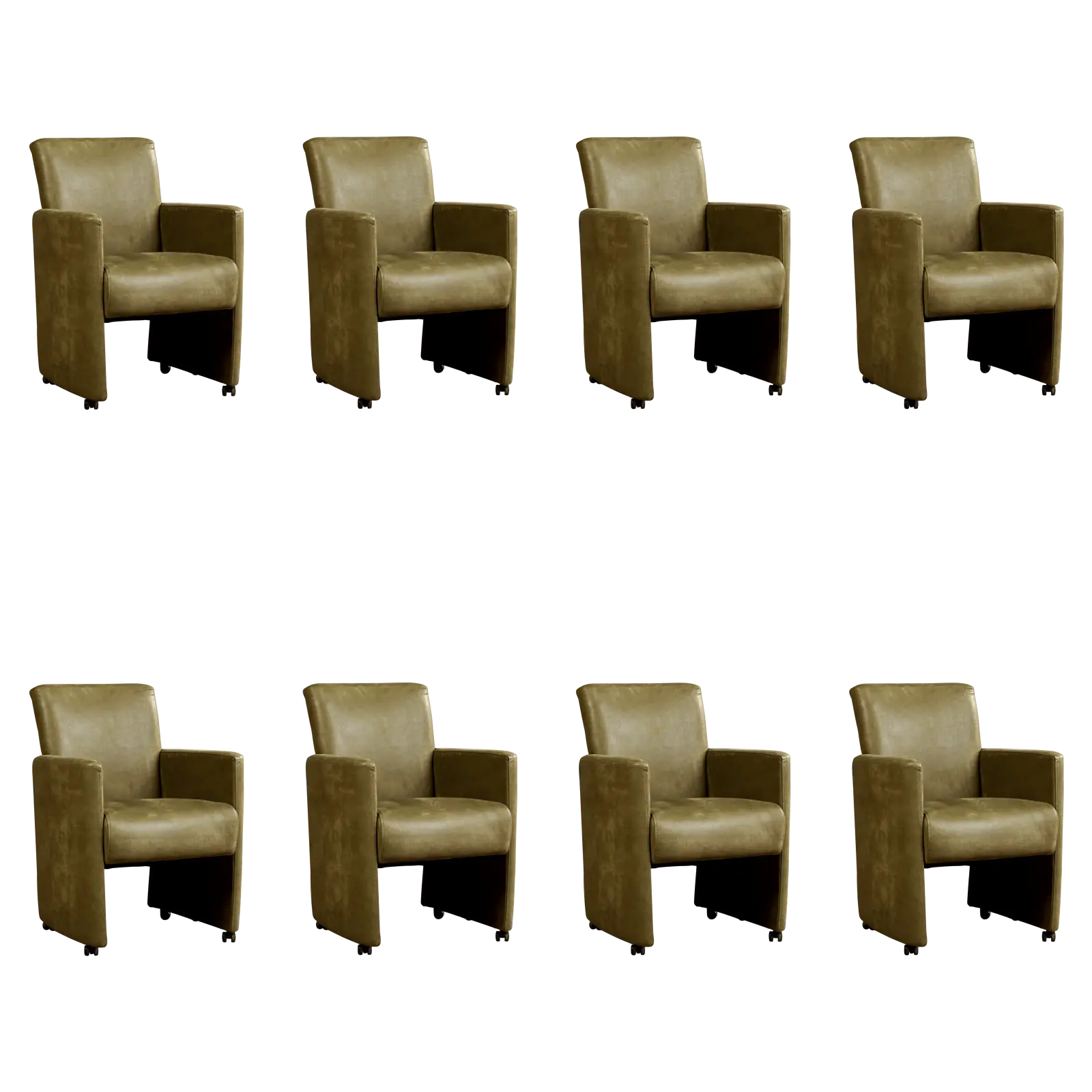 afbeelding van Set van 8 Leren eetkamerstoelen Elegant - Kenia Olive (olijf) - Zonder handgreep