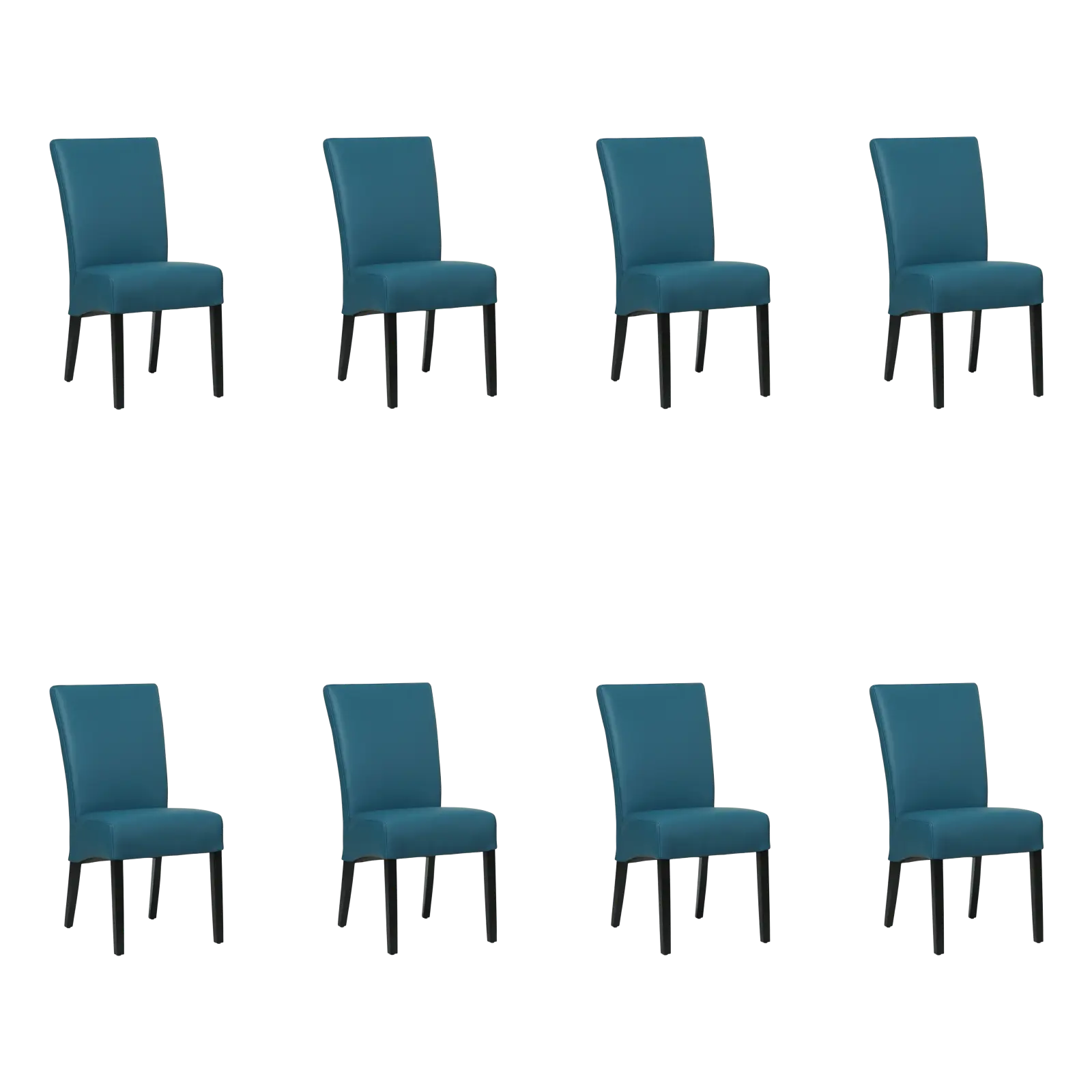 afbeelding van Set van 8 Leren eetkamerstoelen Just - Hermes Turquoise (blauw) - Poten hout zwart