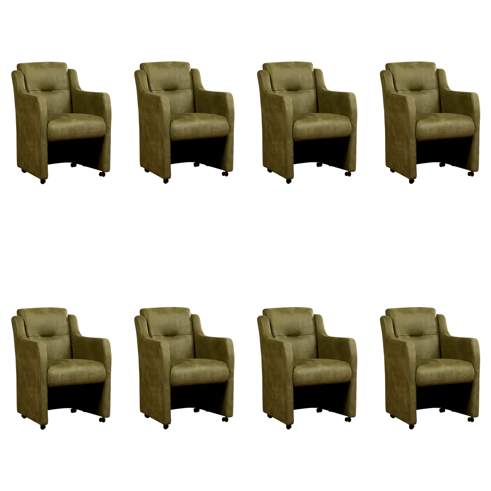 afbeelding van Set van 8 Leren eetkamerstoelen Mass - Kenia Olive (olijf) - Met handgreep zwart