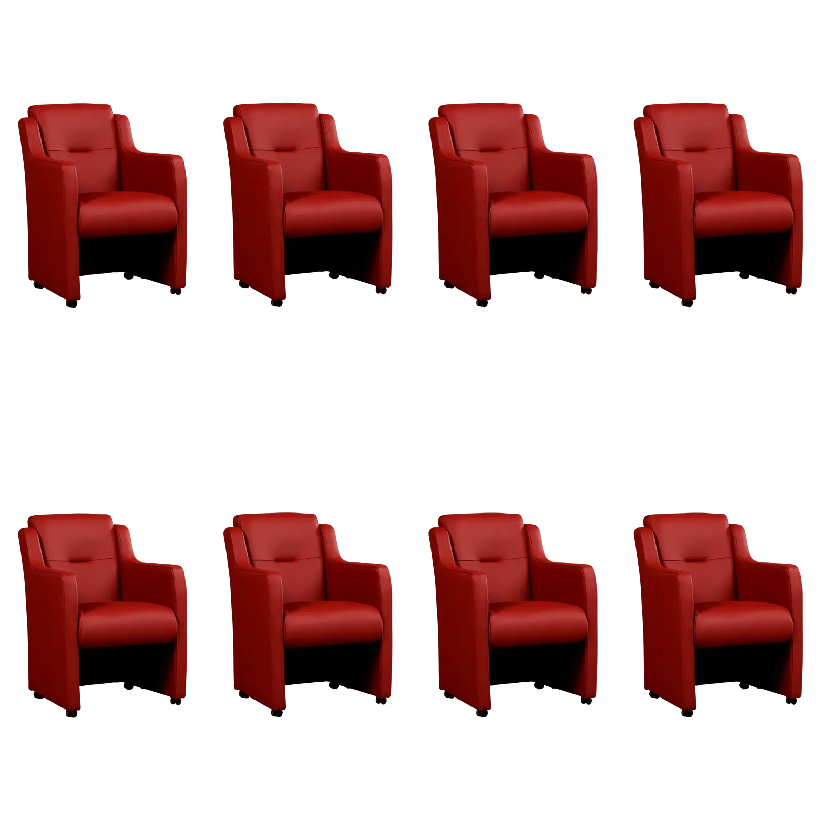 afbeelding van Set van 8 Leren eetkamerstoelen Mass - Toledo Red (rood) - Met handgreep zwart