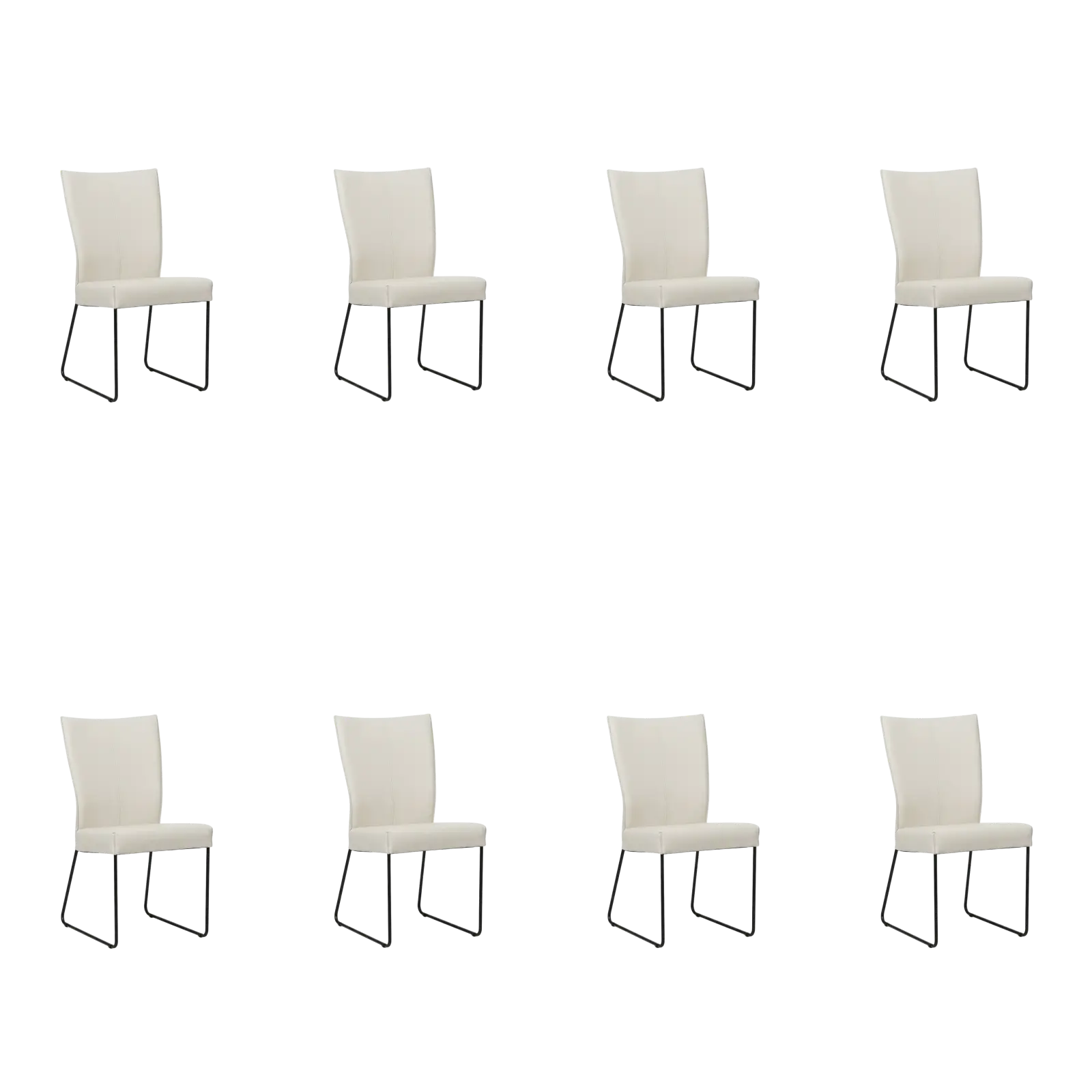 afbeelding van Set van 8 Leren eetkamerstoelen Mate - Hermes Bianco (gebroken wit) - U-poot staal rond zwart