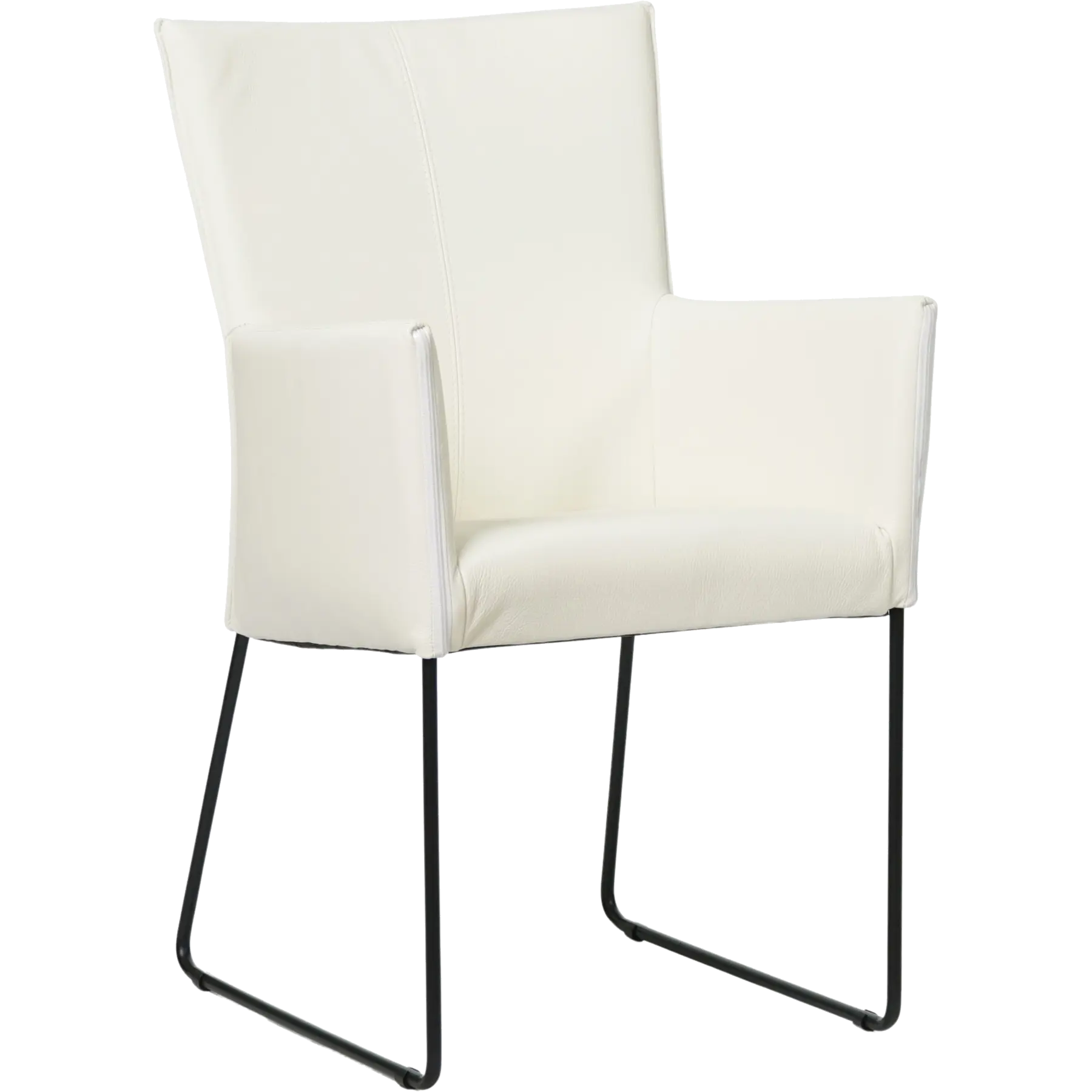 afbeelding van Set van 8 Leren eetkamerstoelen Mate - Hermes Bianco (gebroken wit) - U-poot staal rond zwart