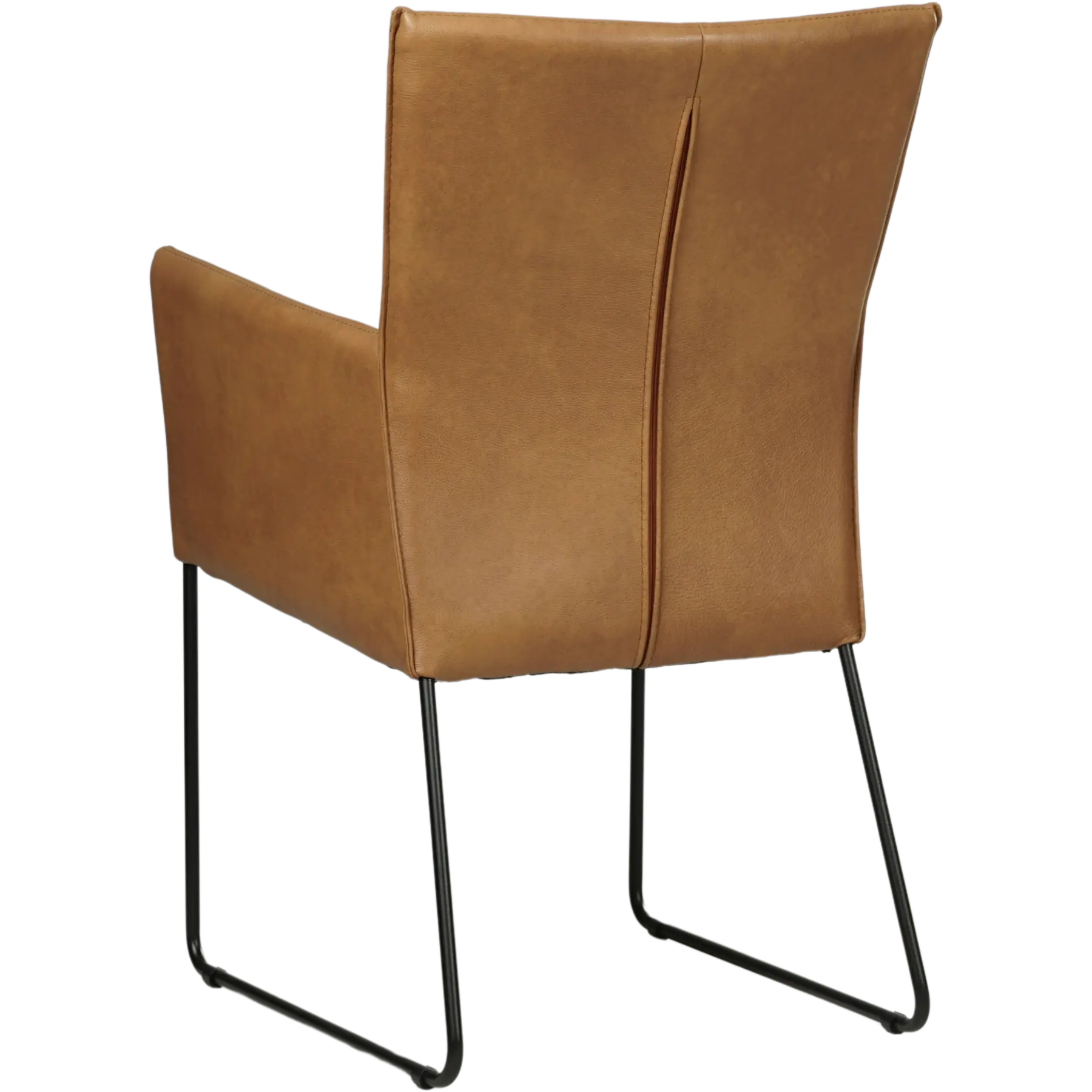 afbeelding van Set van 8 Leren eetkamerstoelen Mate met armleuning - Granada Sahara (cognac) - U-poot staal rond zwart