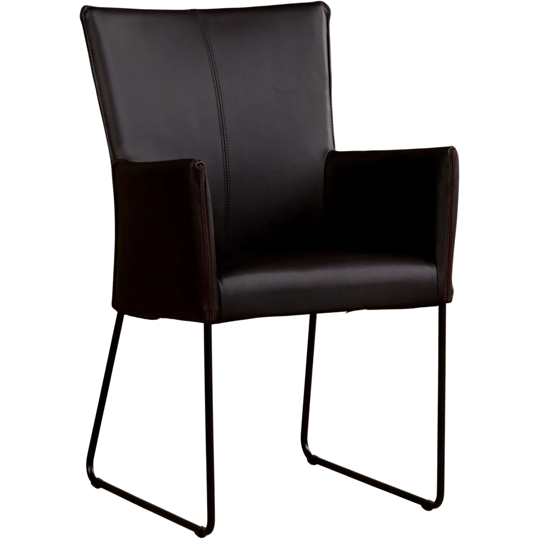 afbeelding van Set van 8 Leren eetkamerstoelen Mate met armleuning - Rancho Moro (donkerbruin) - U-poot staal rond zwart