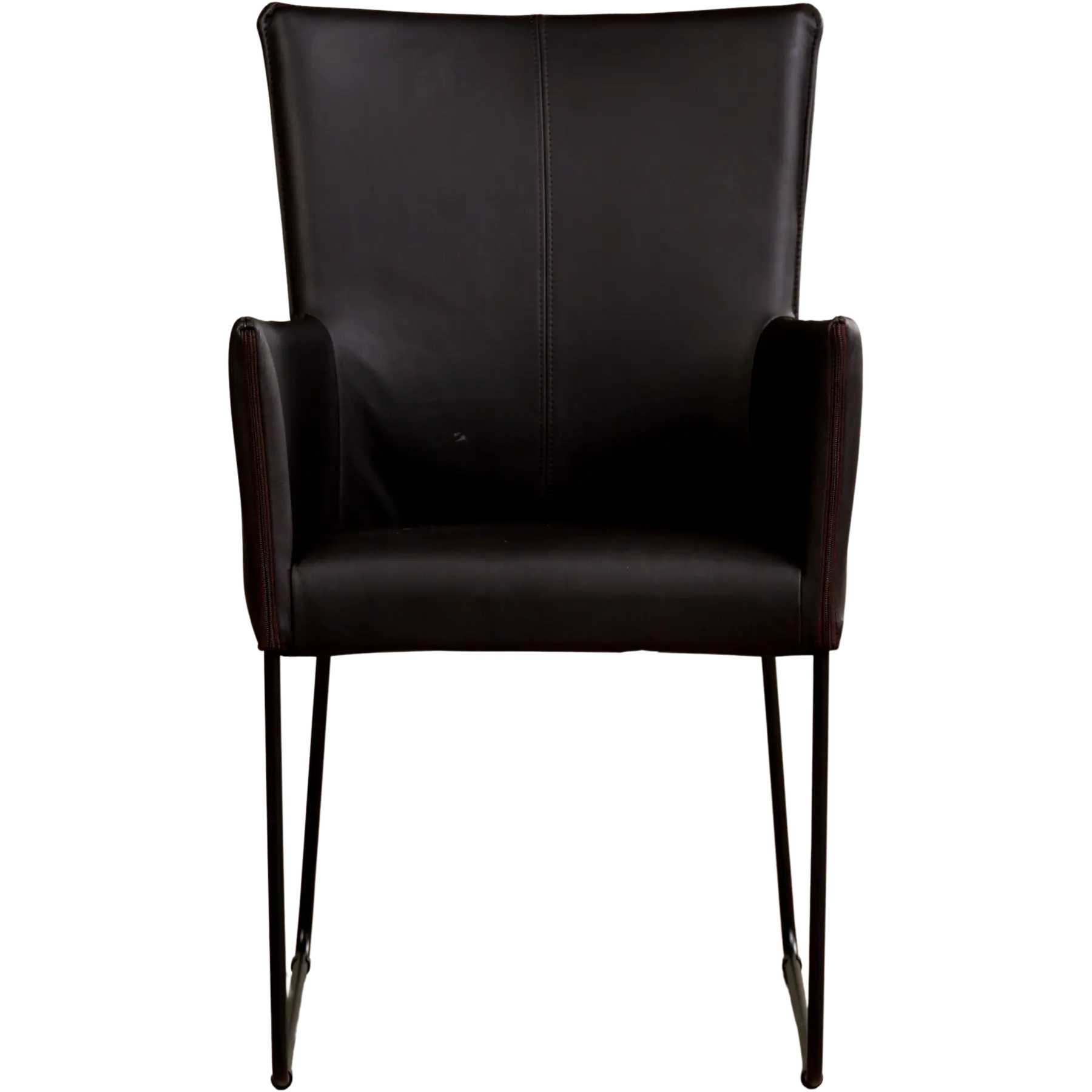 afbeelding van Set van 8 Leren eetkamerstoelen Mate met armleuning - Rancho Moro (donkerbruin) - U-poot staal rond zwart