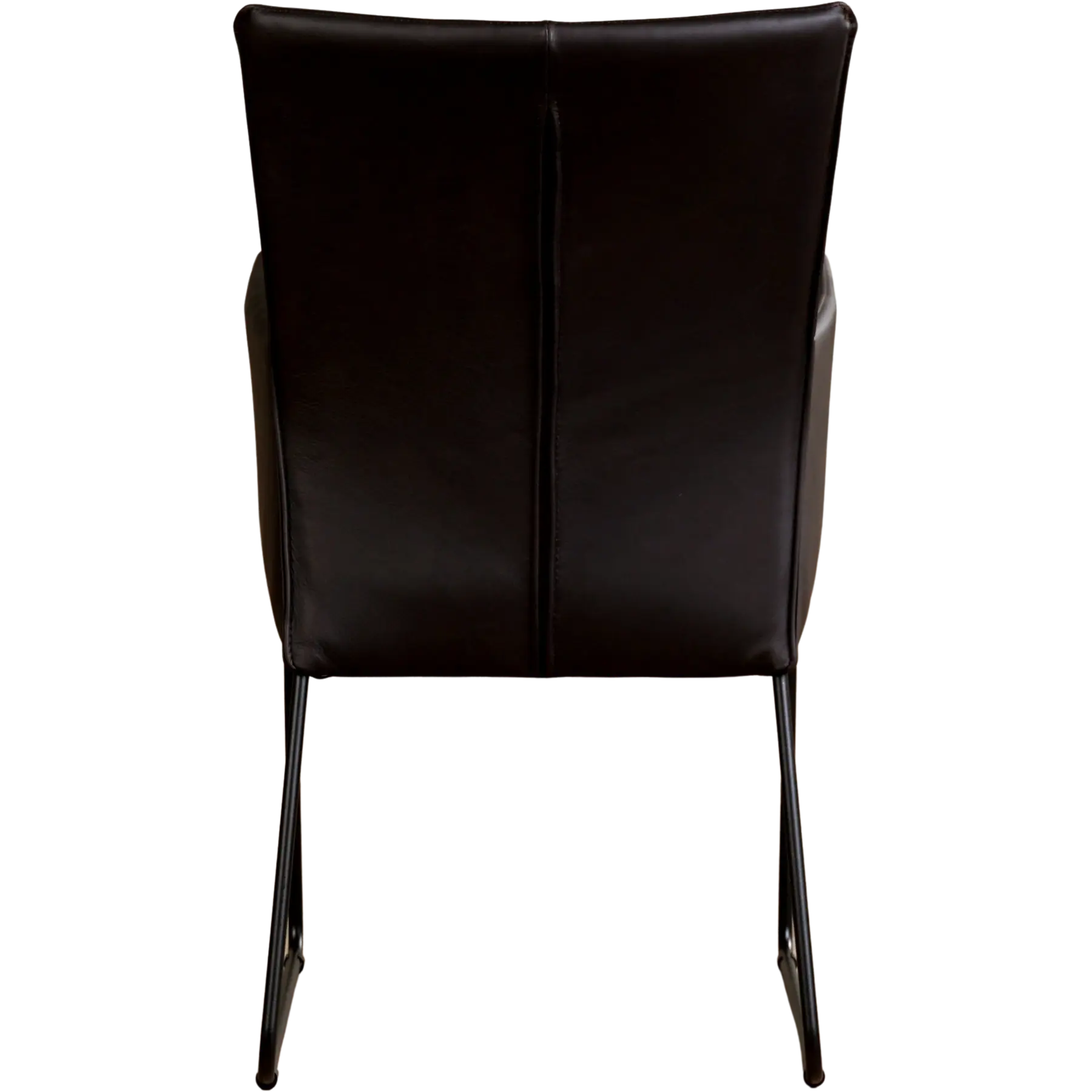 afbeelding van Set van 8 Leren eetkamerstoelen Mate met armleuning - Rancho Moro (donkerbruin) - U-poot staal rond zwart