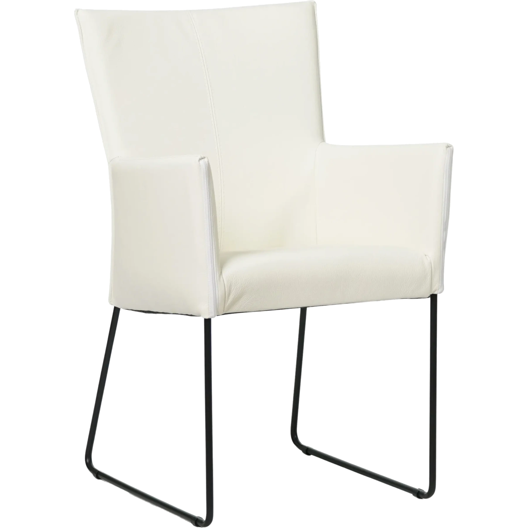 afbeelding van Set van 8 Leren eetkamerstoelen Mate met armleuning - Toledo Bianco (gebroken wit) - U-poot staal rond zwart