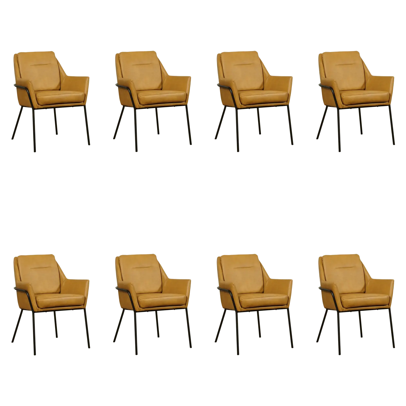 afbeelding van Set van 8 Leren eetkamerstoelen Mix - Granada Amber (cognac) - Poten staal rond zwart
