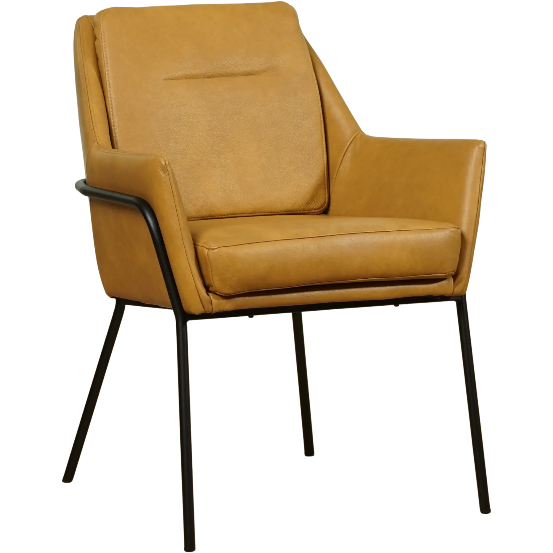 afbeelding van Set van 8 Leren eetkamerstoelen Mix - Granada Amber (cognac) - Poten staal rond zwart