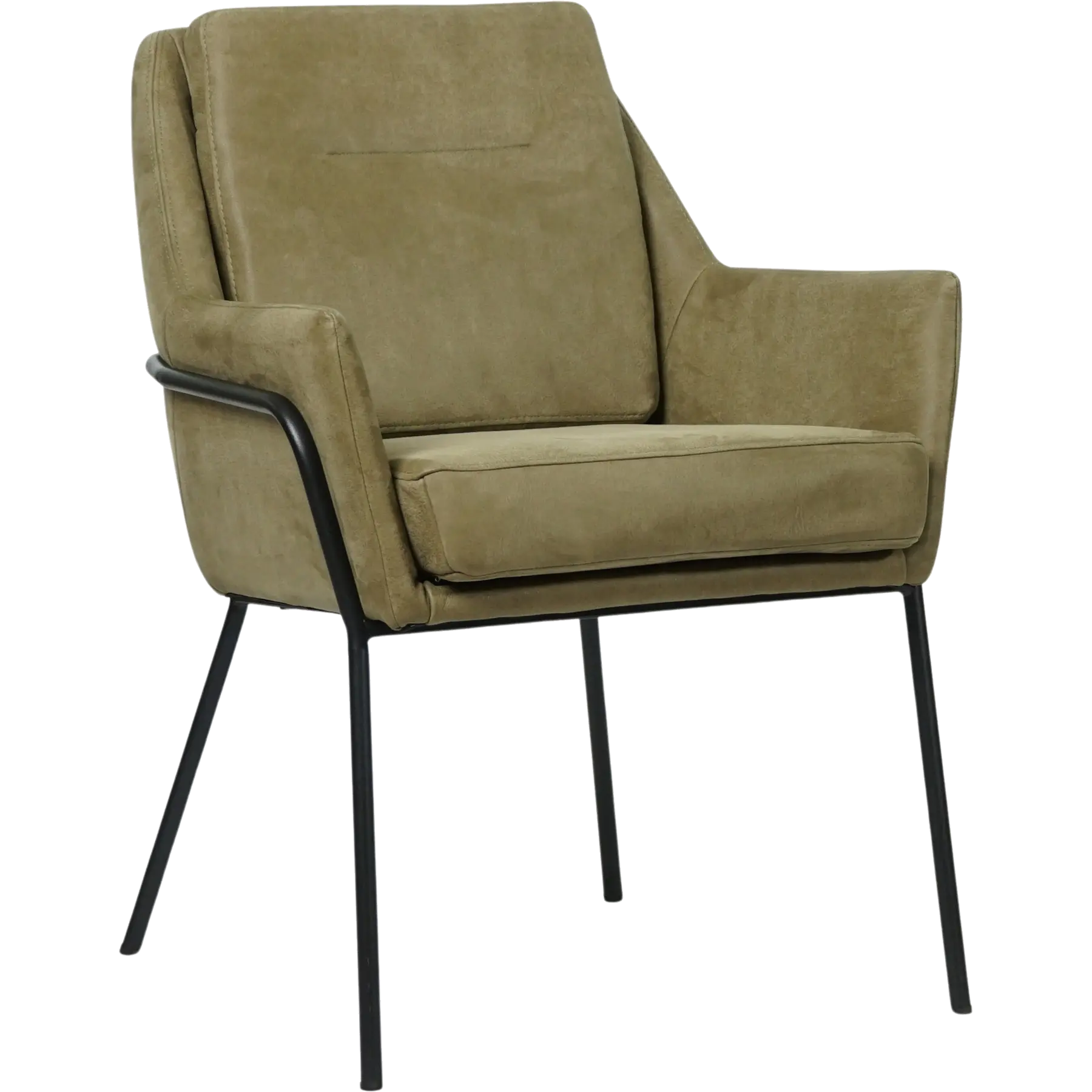 afbeelding van Set van 8 Leren eetkamerstoelen Mix - Kenia Olive (olijf) - Poten staal rond zwart