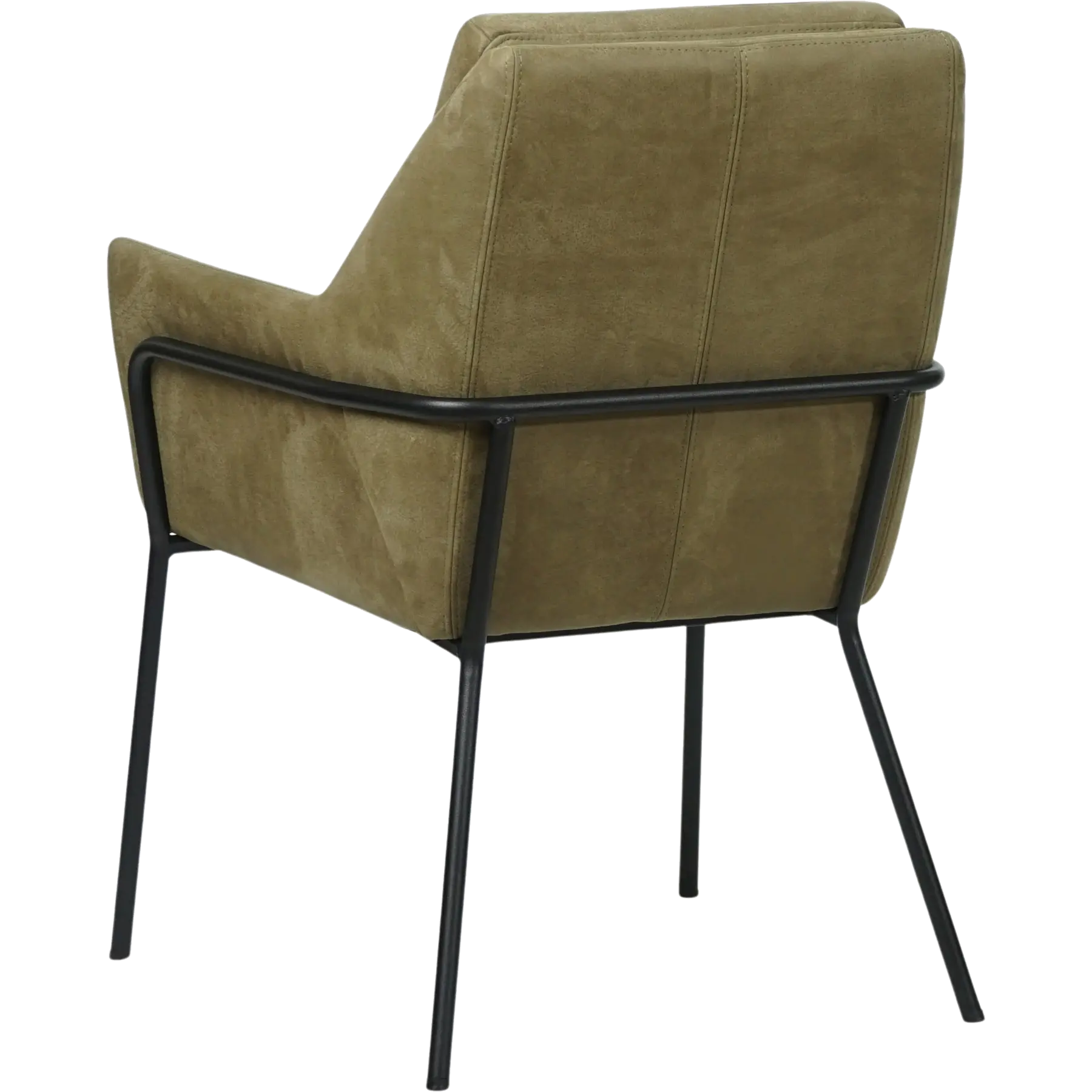 afbeelding van Set van 8 Leren eetkamerstoelen Mix - Kenia Olive (olijf) - Poten staal rond zwart