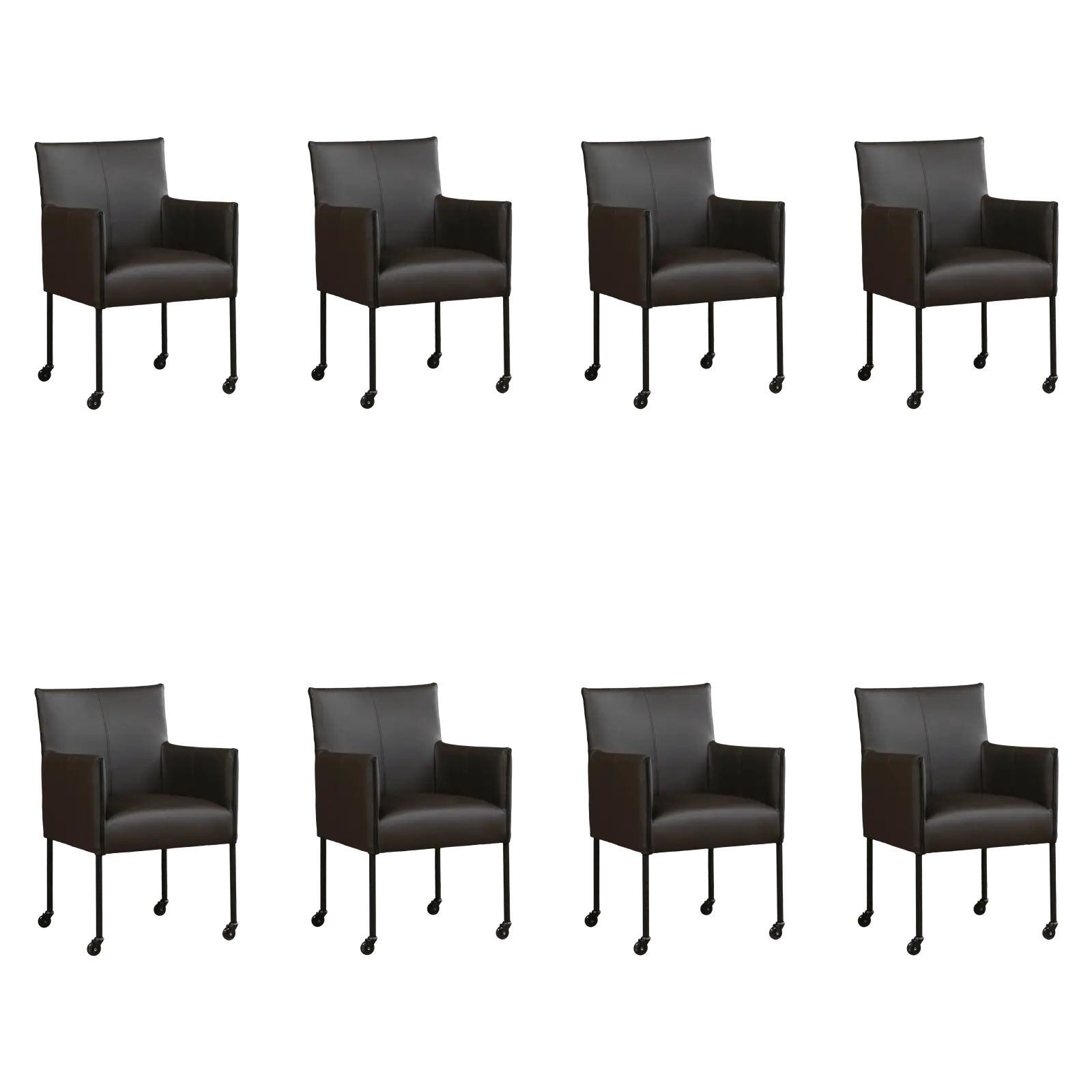 afbeelding van Set van 8 Leren eetkamerstoelen More - Hermes Caffe (donkerbruin) - Poten staal rond zwart