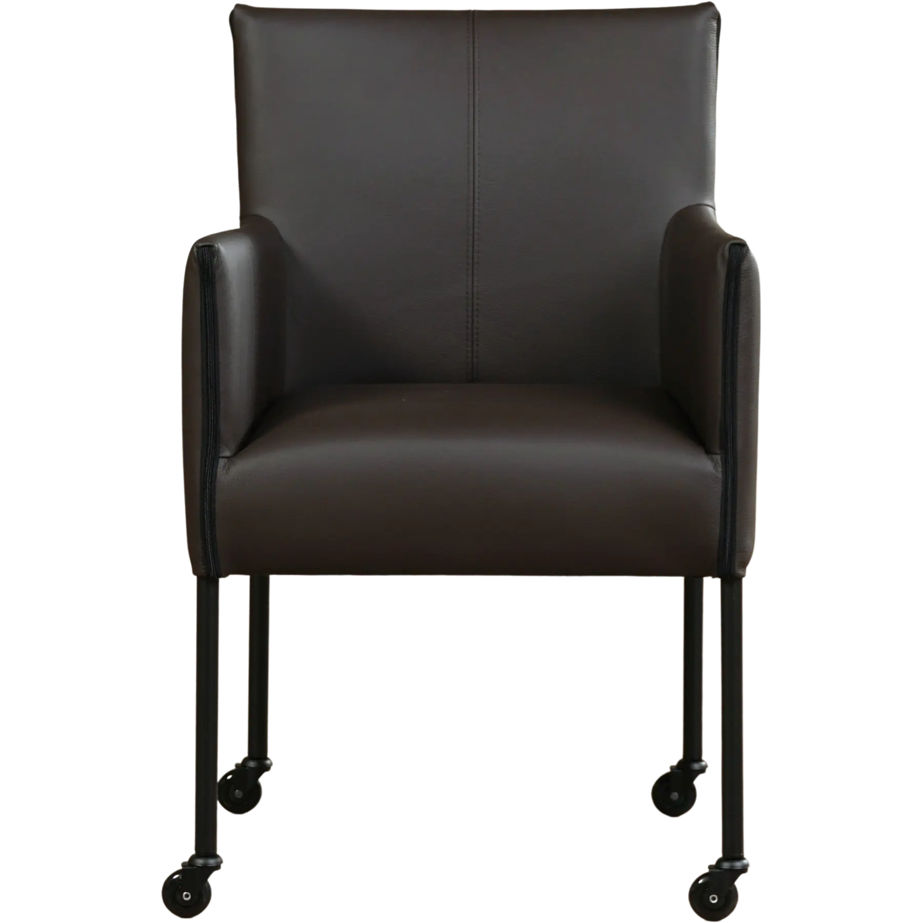 afbeelding van Set van 8 Leren eetkamerstoelen More - Hermes Caffe (donkerbruin) - Poten staal rond zwart