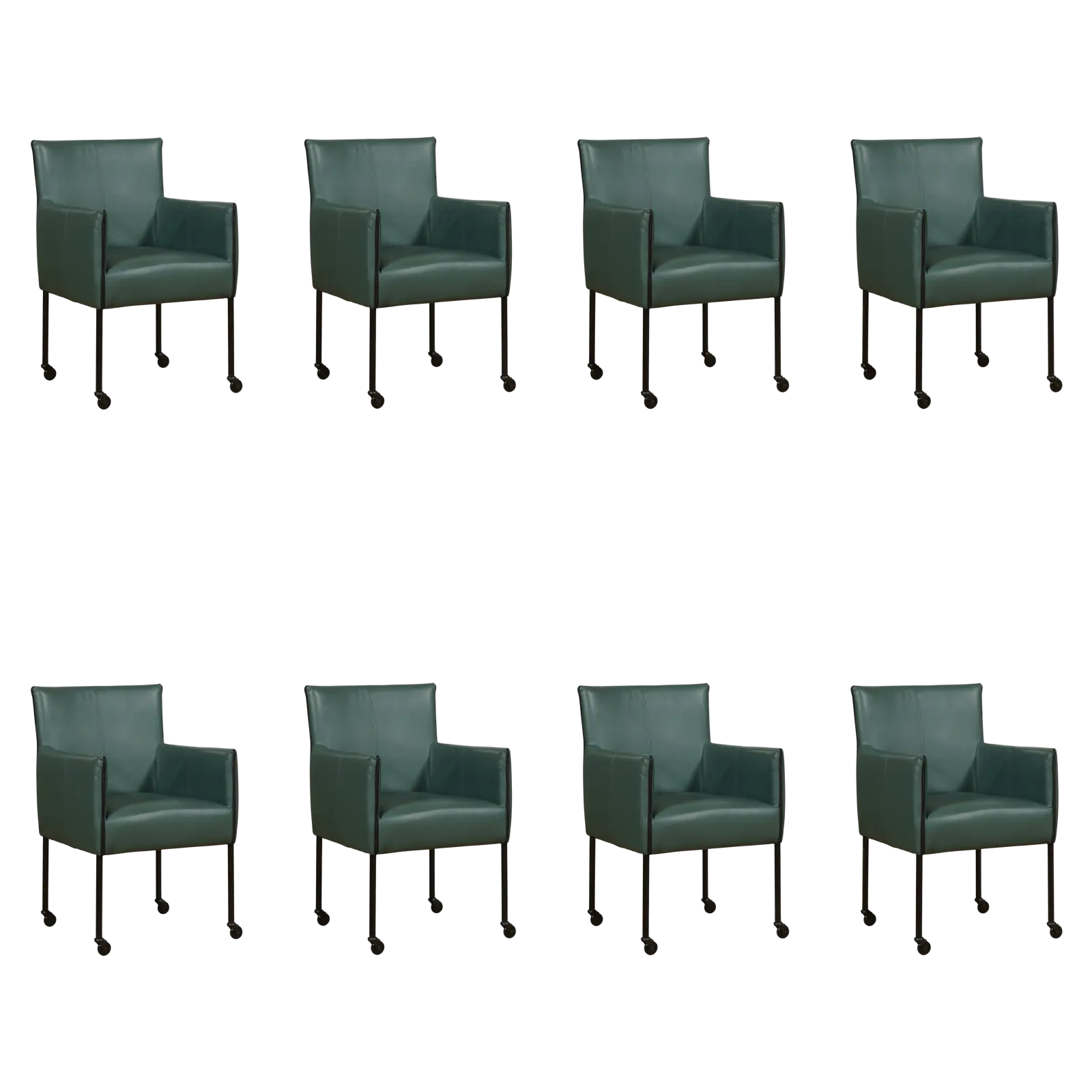 afbeelding van Set van 8 Leren eetkamerstoelen More - Toledo Forrest (groen) - Poten staal rond zwart