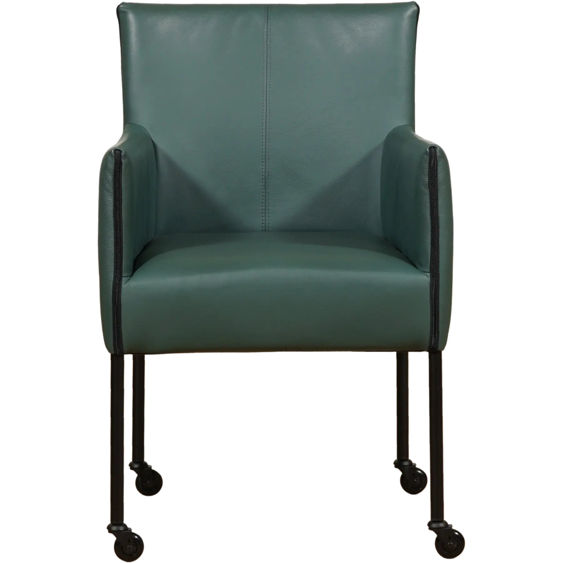 afbeelding van Set van 8 Leren eetkamerstoelen More - Toledo Forrest (groen) - Poten staal rond zwart