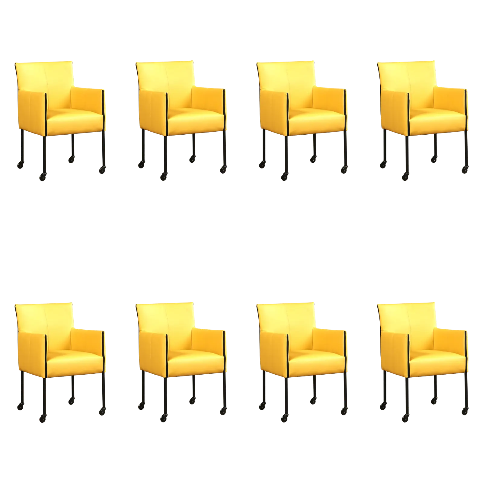 afbeelding van Set van 8 Leren eetkamerstoelen More - Toledo Giallo (geel) - Poten staal rond zwart