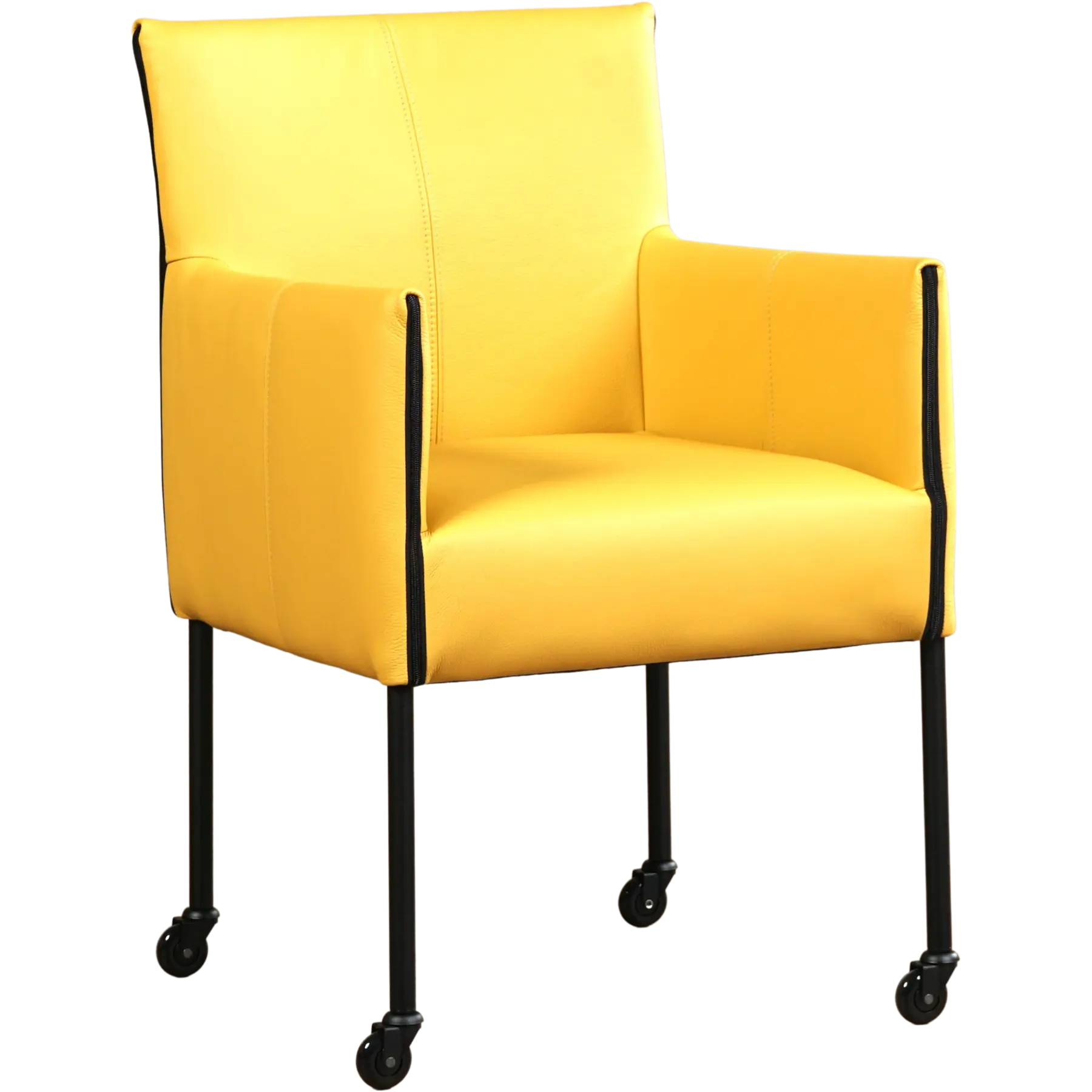 afbeelding van Set van 8 Leren eetkamerstoelen More - Toledo Giallo (geel) - Poten staal rond zwart