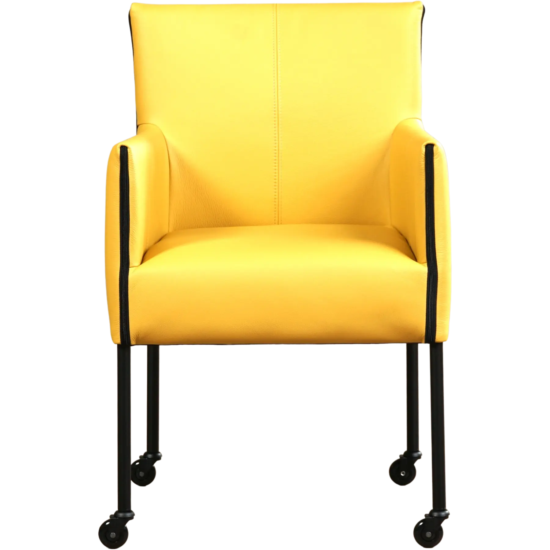 afbeelding van Set van 8 Leren eetkamerstoelen More - Toledo Giallo (geel) - Poten staal rond zwart