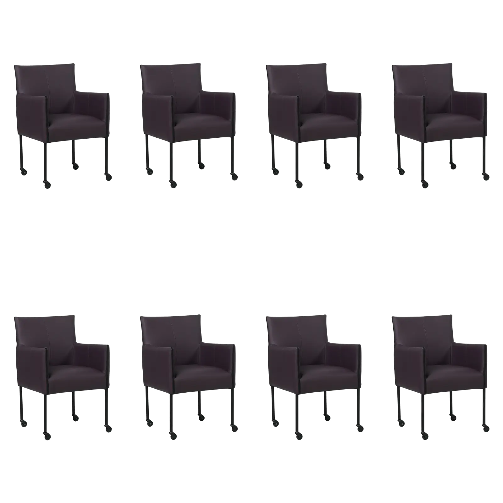 afbeelding van Set van 8 Leren eetkamerstoelen More - Toledo Merlin (donkerpaars) - Poten staal rond zwart