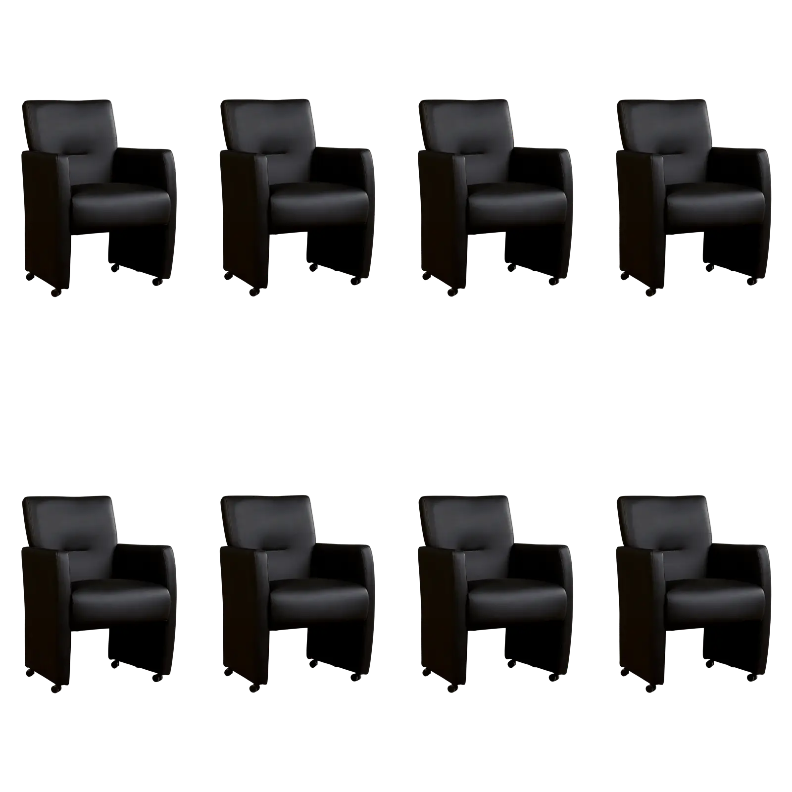 afbeelding van Set van 8 Leren eetkamerstoelen Pleasure - Hermes Nero (zwart) - Met handgreep RVS