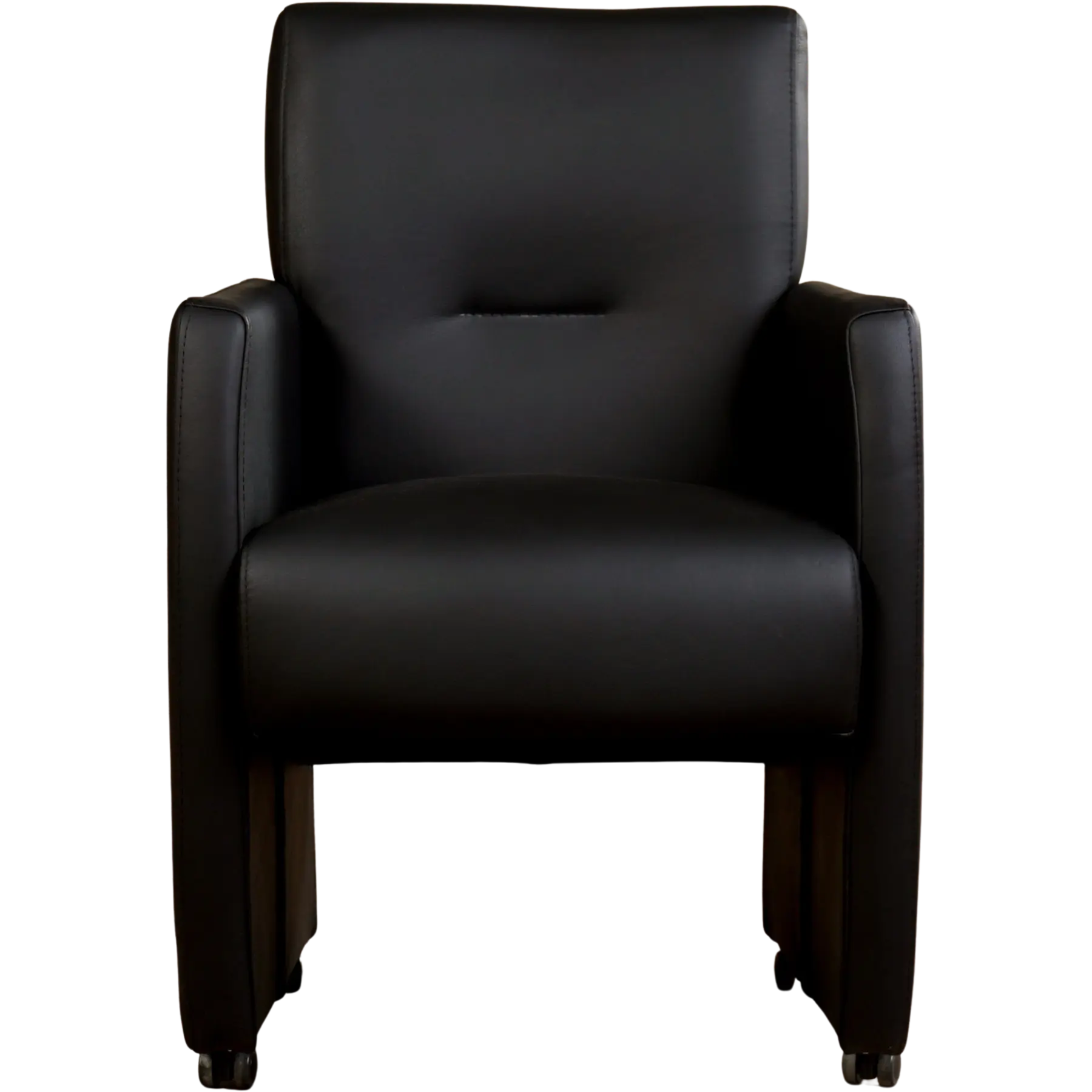 afbeelding van Set van 8 Leren eetkamerstoelen Pleasure - Hermes Nero (zwart) - Met handgreep RVS