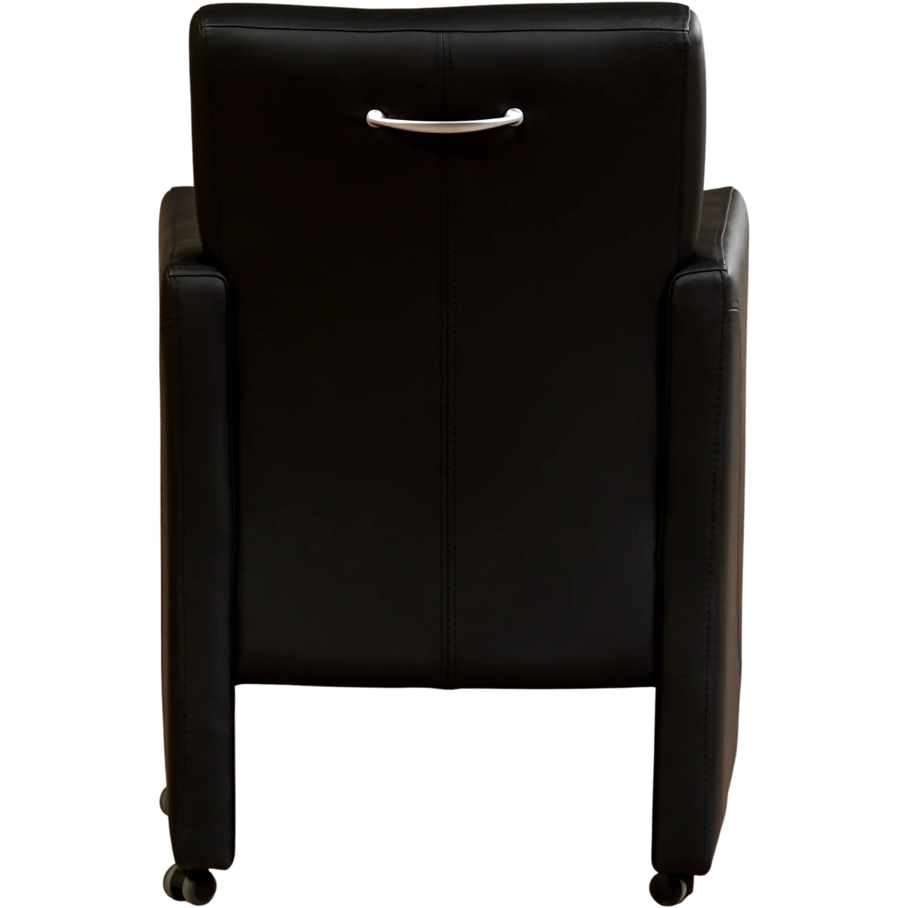 afbeelding van Set van 8 Leren eetkamerstoelen Pleasure - Hermes Nero (zwart) - Met handgreep RVS