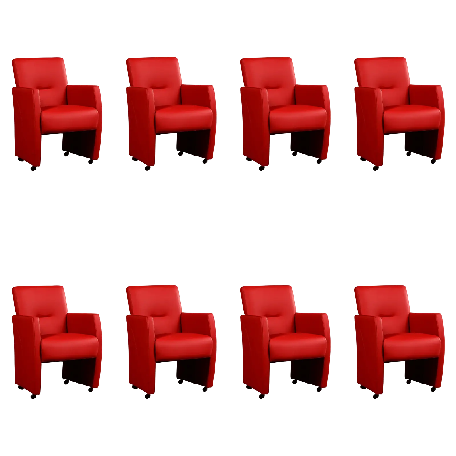 afbeelding van Set van 8 Leren eetkamerstoelen Pleasure - Toledo Ducati (rood) - Met handgreep zwart