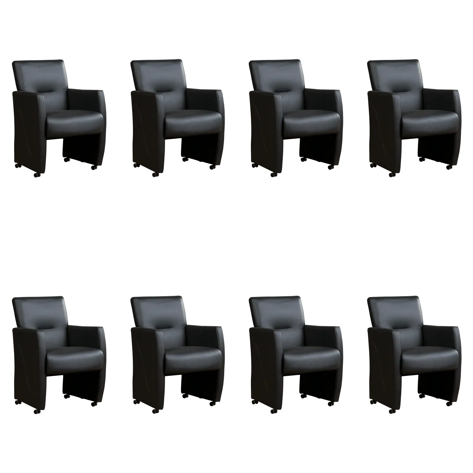 afbeelding van Set van 8 Leren eetkamerstoelen Pleasure - Toledo Pacific (donkerblauw) - Met handgreep RVS