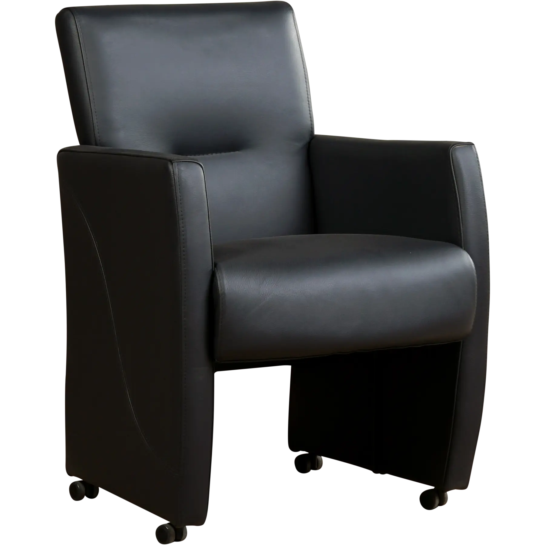 afbeelding van Set van 8 Leren eetkamerstoelen Pleasure - Toledo Pacific (donkerblauw) - Met handgreep RVS