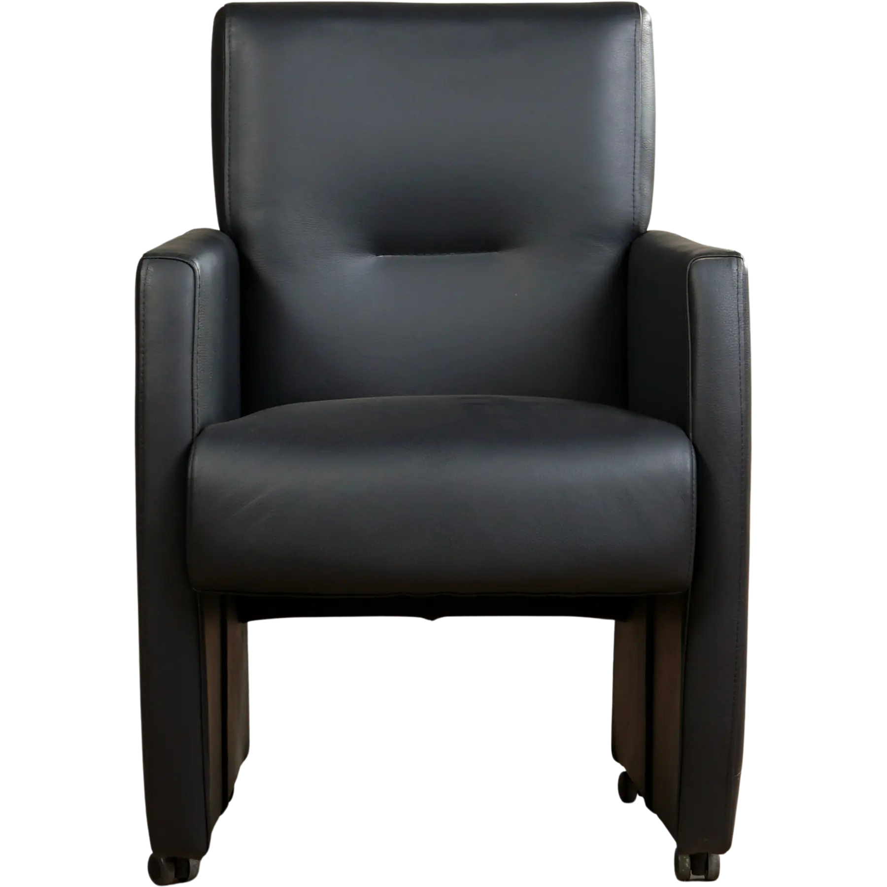 afbeelding van Set van 8 Leren eetkamerstoelen Pleasure - Toledo Pacific (donkerblauw) - Met handgreep RVS