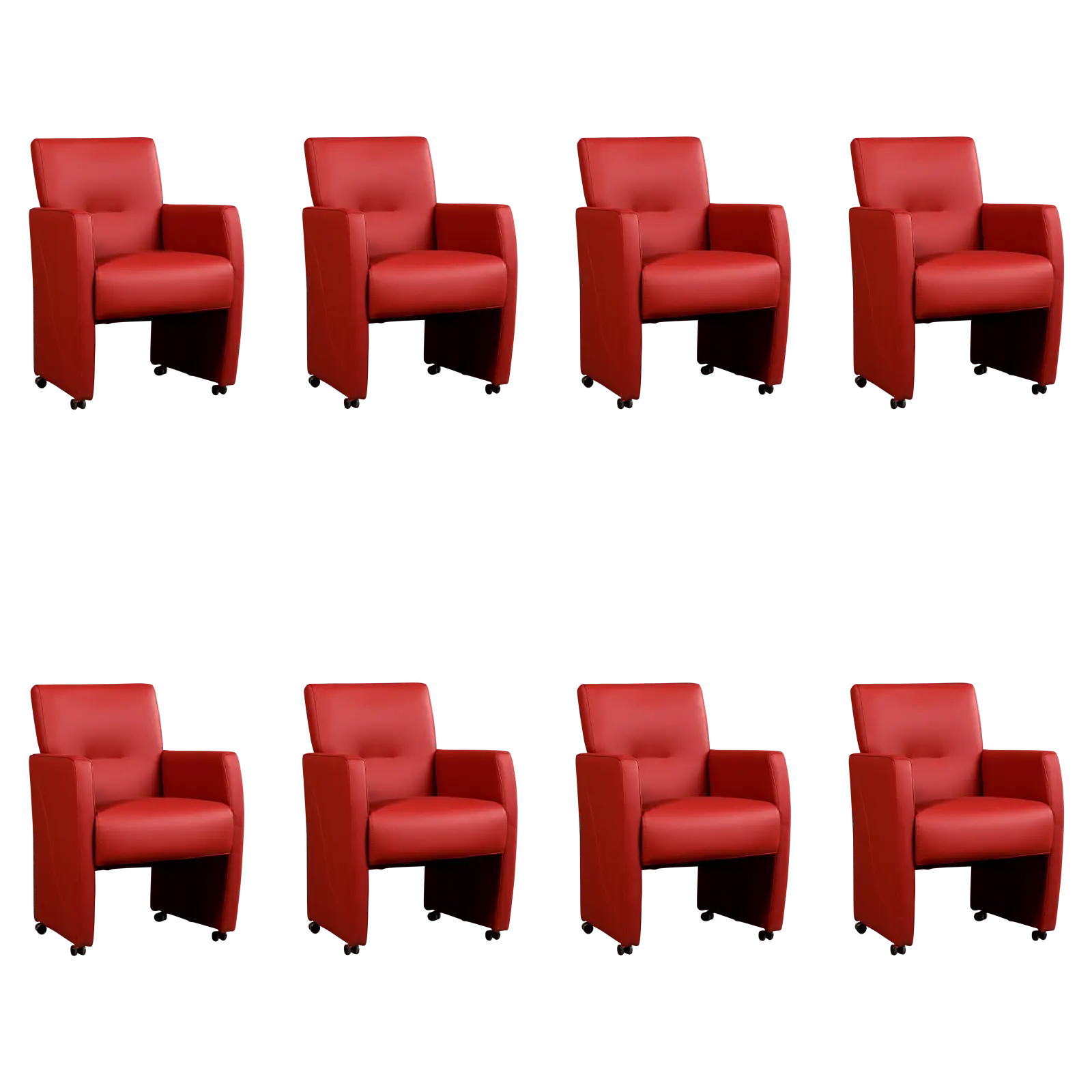 afbeelding van Set van 8 Leren eetkamerstoelen Pleasure - Toledo Red (rood) - Zonder handgreep