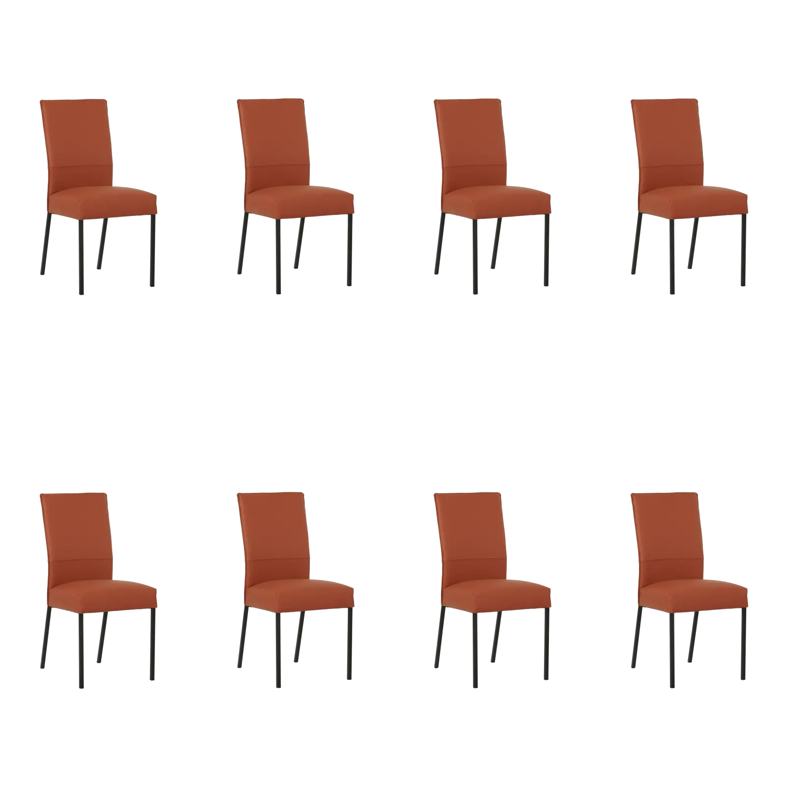 afbeelding van Set van 8 Leren eetkamerstoelen Real - Toledo Cotto (cognac) - Poten staal vierkant zwart