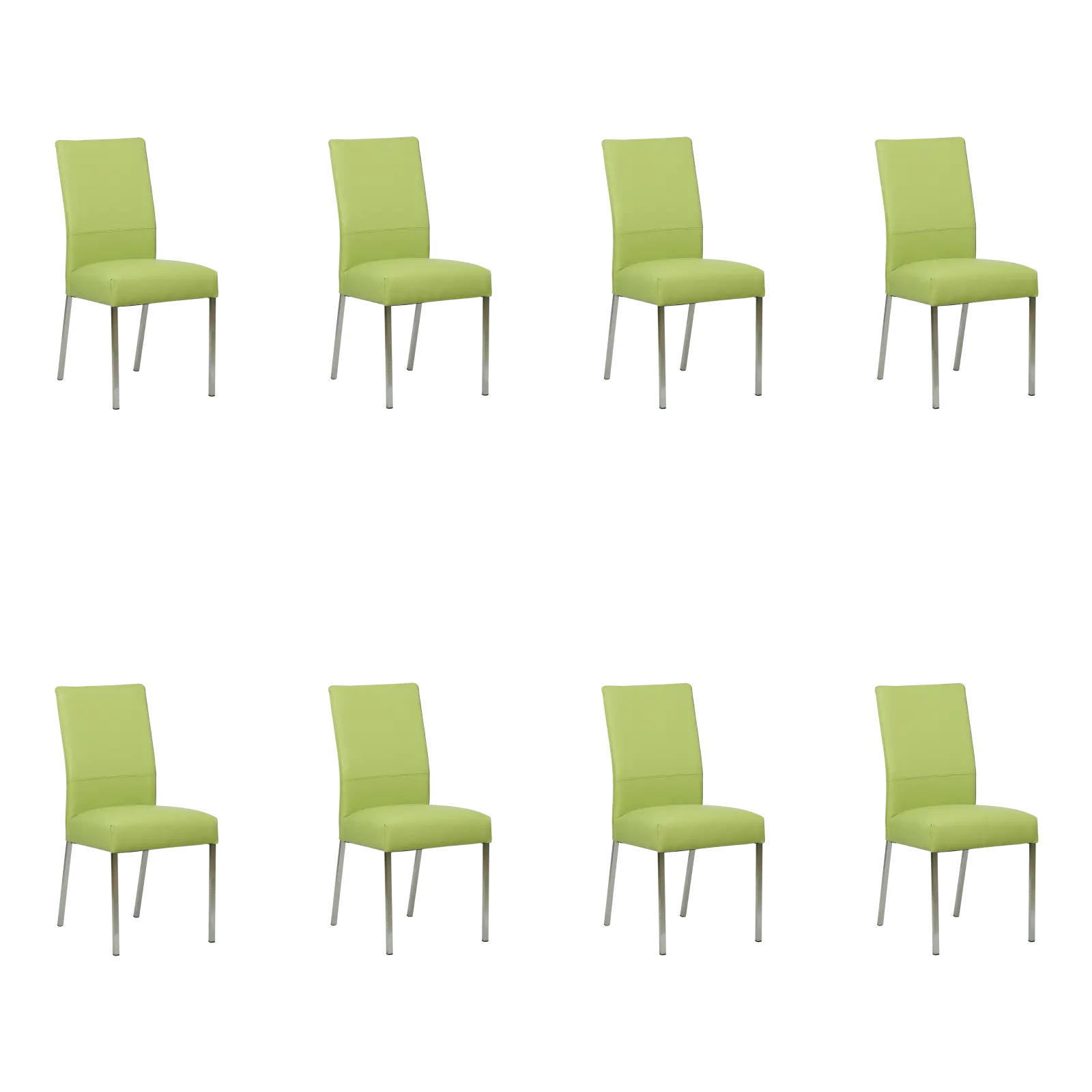 afbeelding van Set van 8 Leren eetkamerstoelen Real - Toledo Lime (felgroen) - Poten staal vierkant RVS
